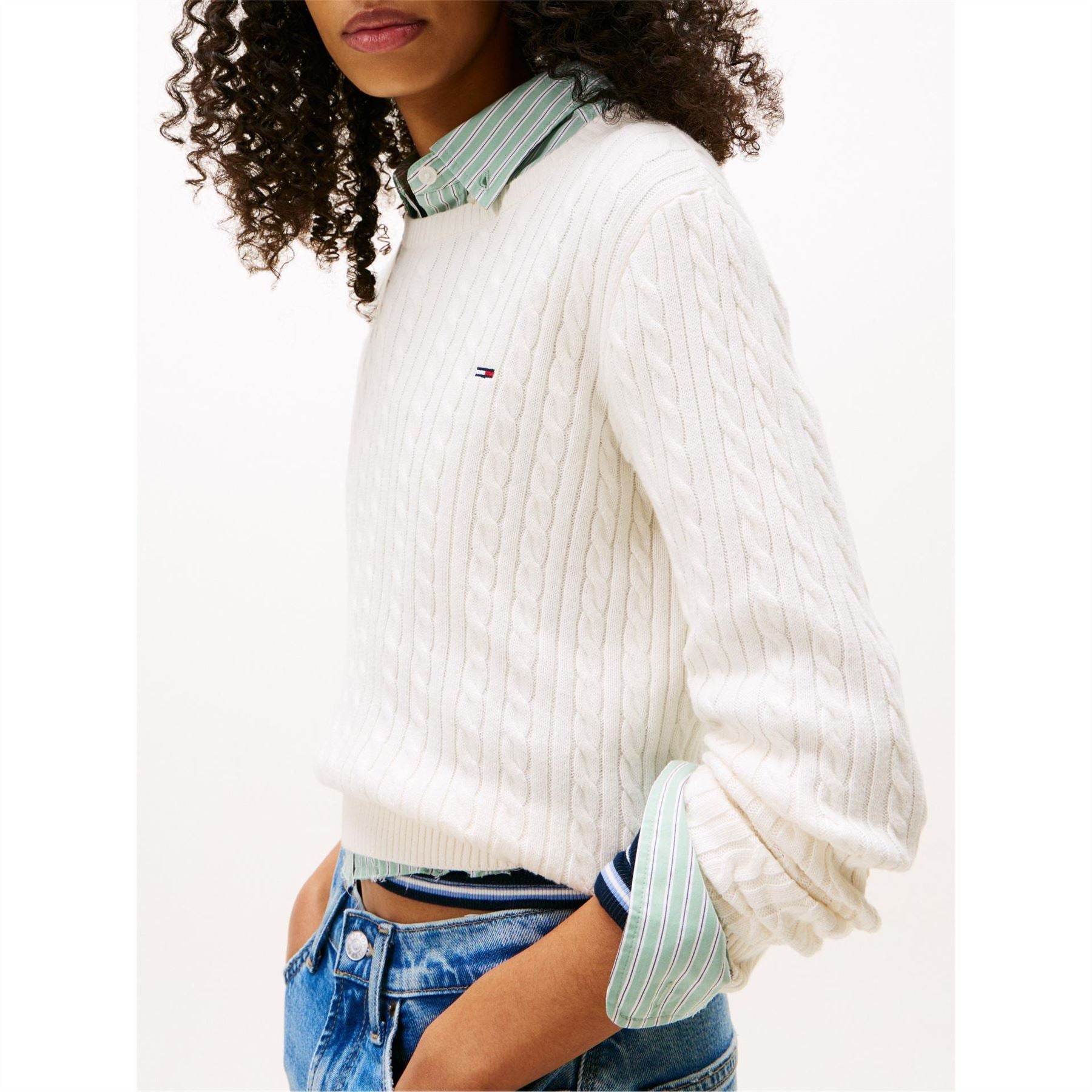 Tommy Jeans Cable Knit Crew Neck Long Sleeve Sweater