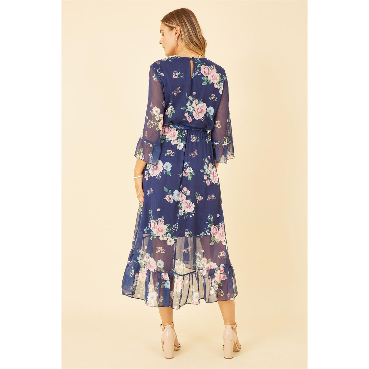 Yumi Floral Wrap Dress With Dipped Hem