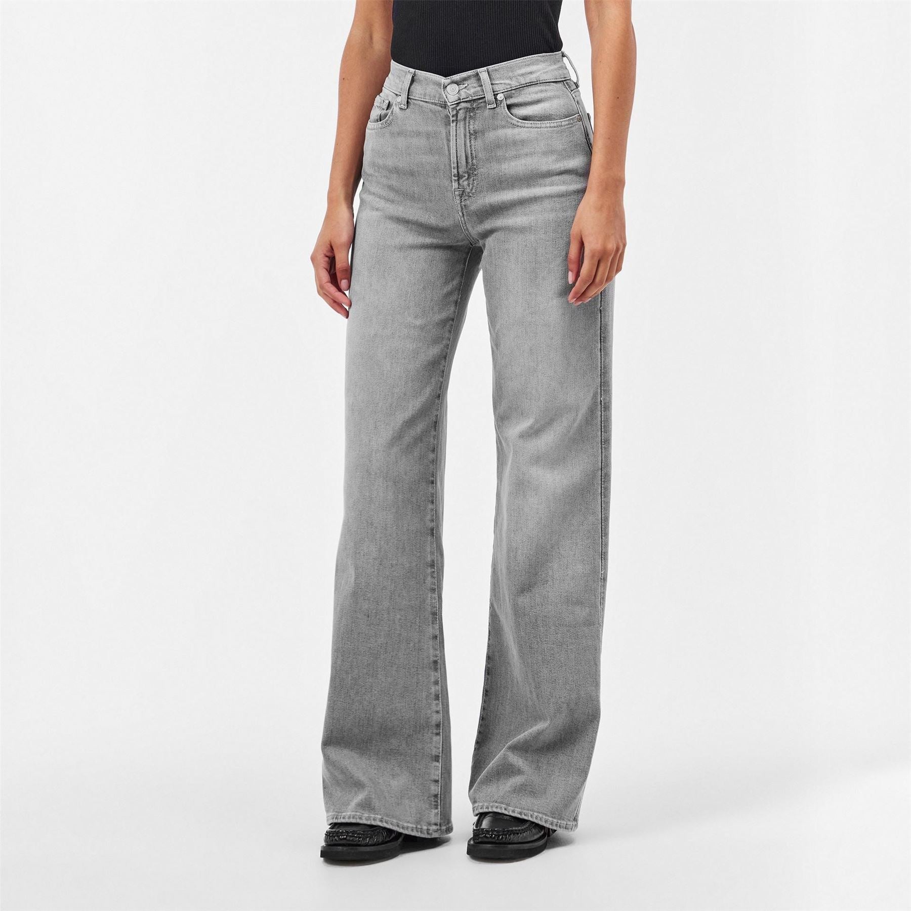7 For All Mankind Lotta Light Wash Patterned Wide Leg Jeans