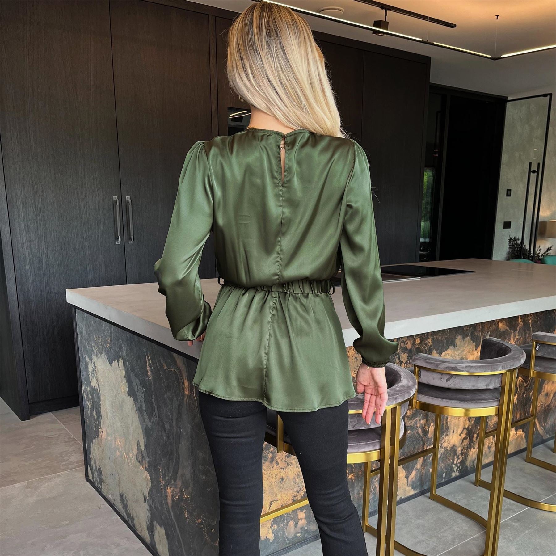 AX Paris Long Sleeve Gold Detail Belt Top