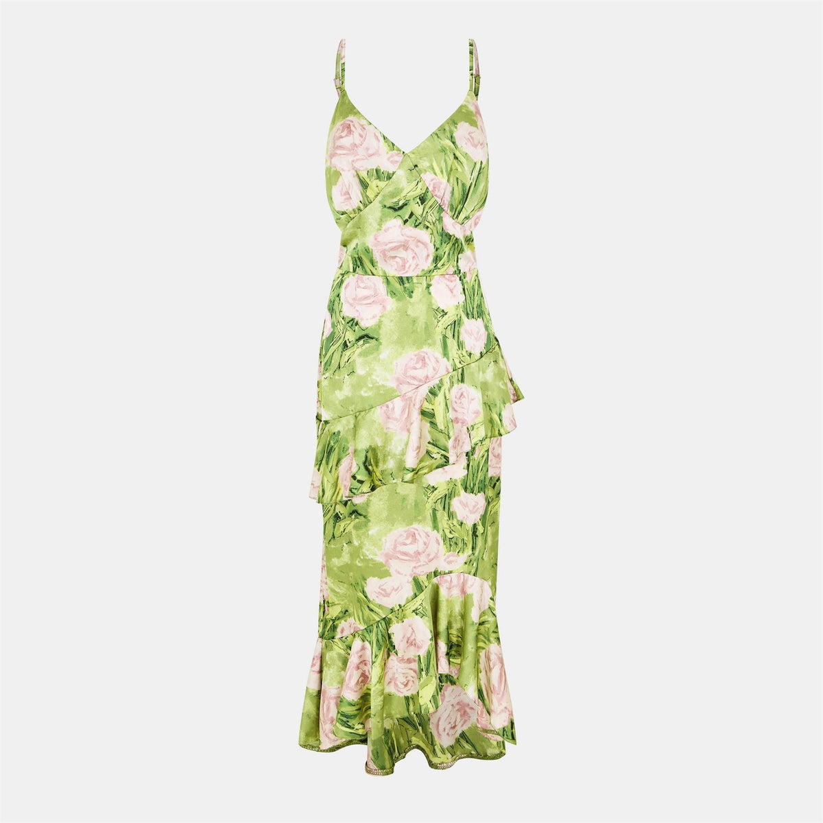 AX Paris Floral Satin Ruffle Midi Dress