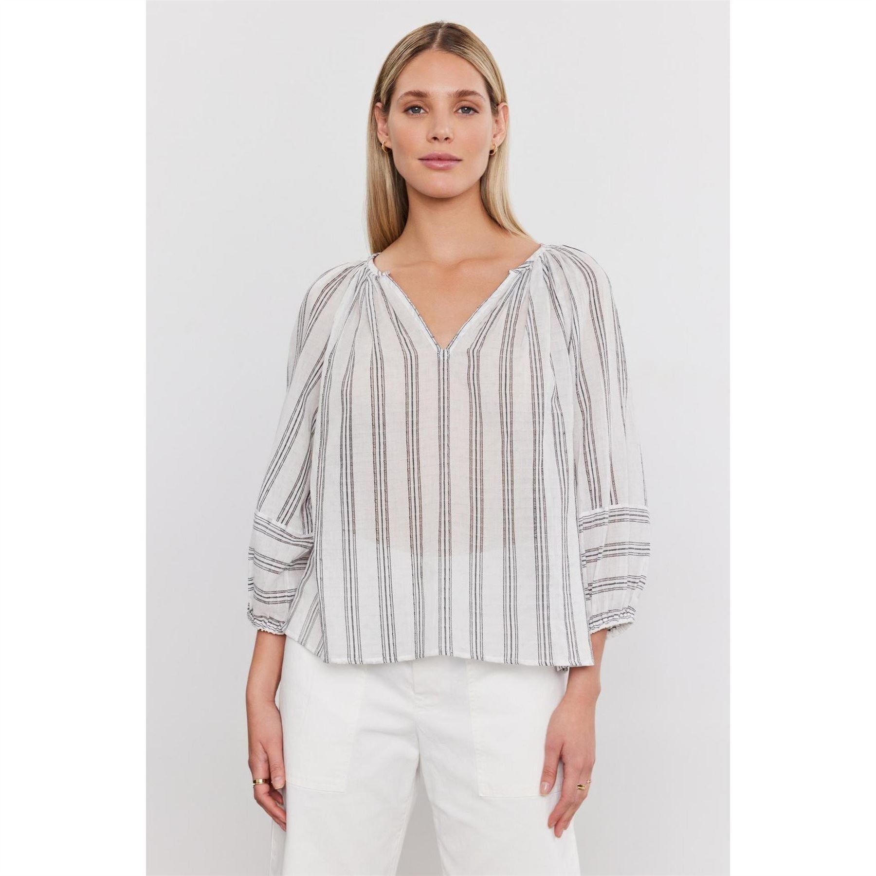 Velvet by Graham and Spencer Regular Fit V-Neck Bishop Sleeve Blouse
