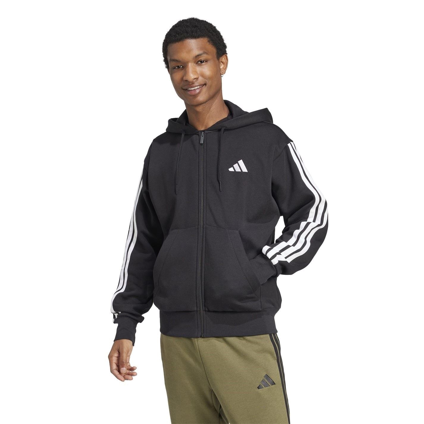 adidas Mens Essentials Fleece 3 Stripes Full Zip Hoodie