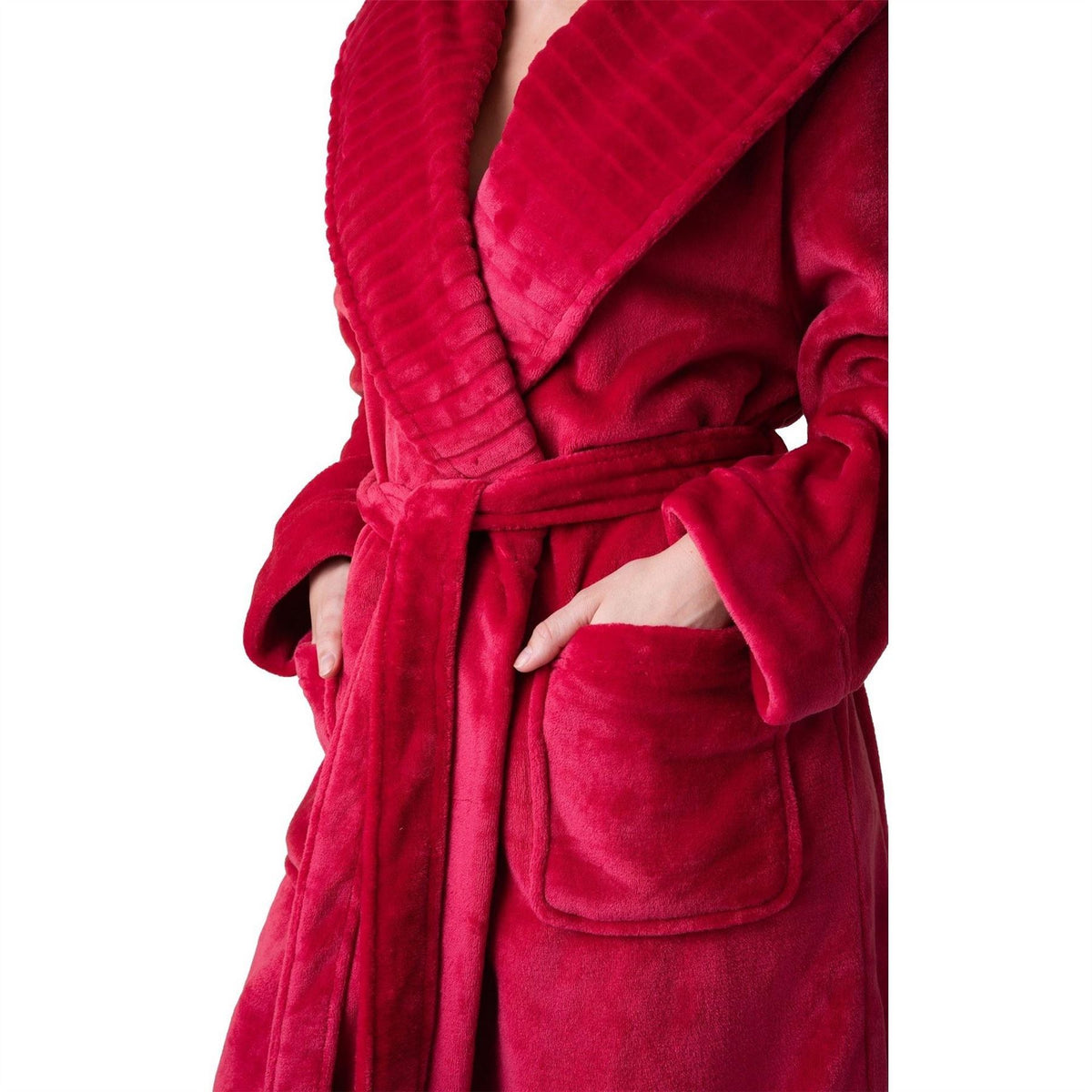 Camille Womens Supersoft Fleece Ribbed Collar Robe