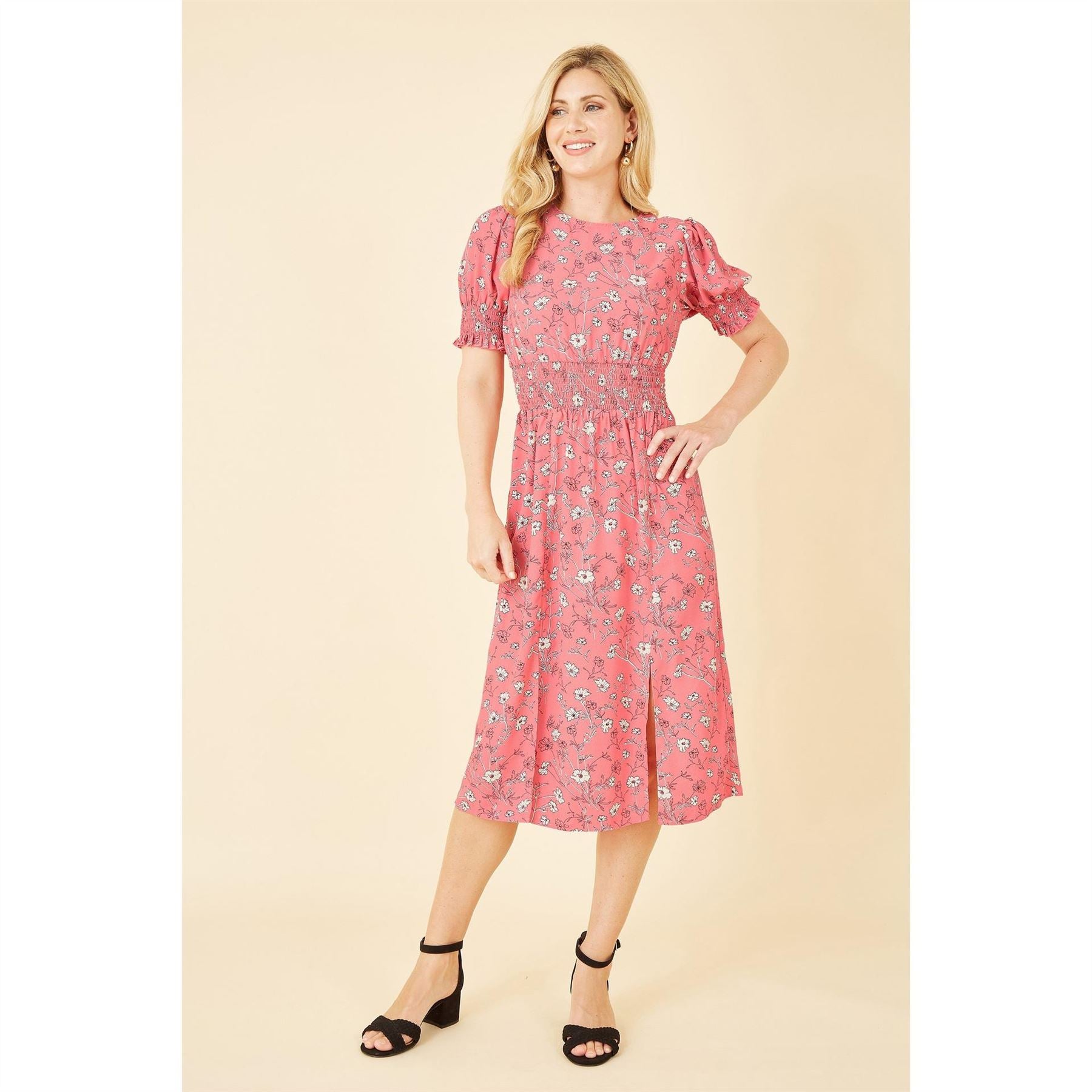 Mela London Floral Ruched Waist Midi Dress