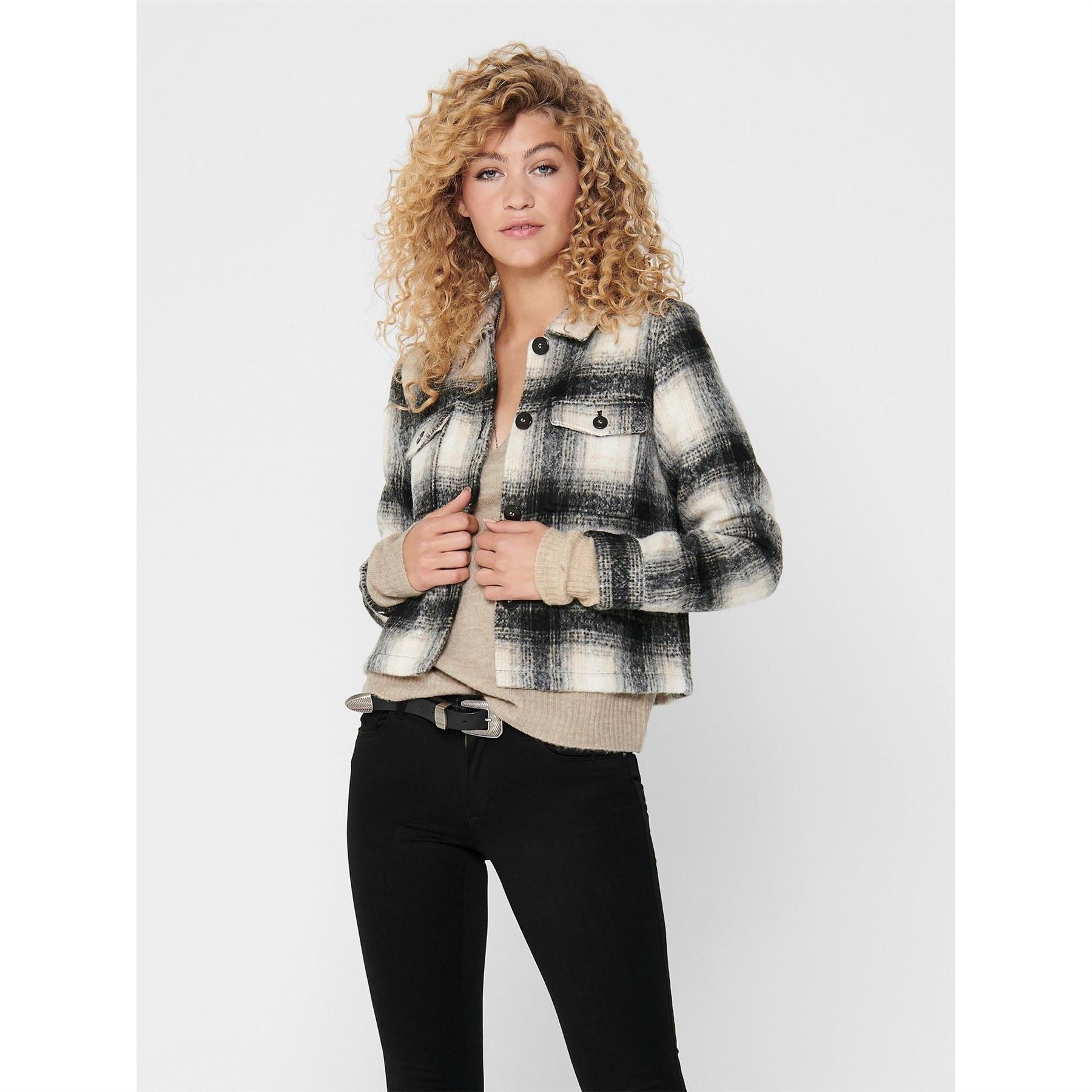 Only Lou Check Collared Shirt Jacket