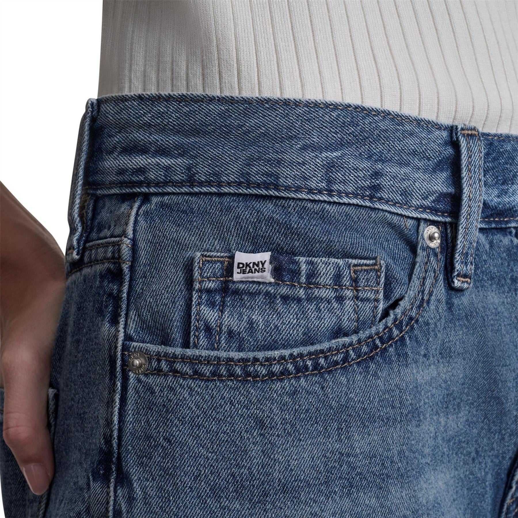 DKNY Jeans Mid Rise Relaxed Bermuda Denim Shorts