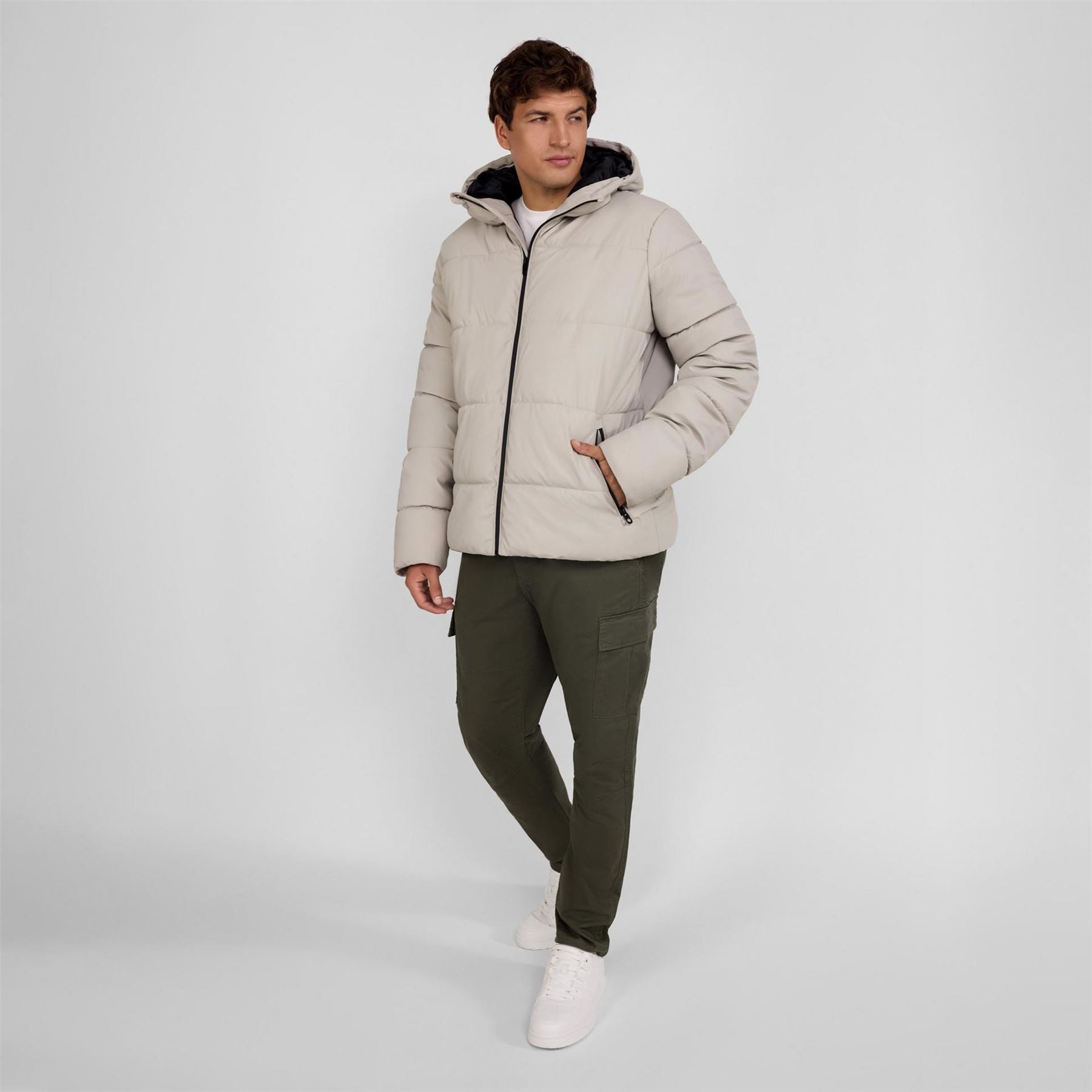 Minoti Pu Jacket With Hood And Zip Pockets Grey