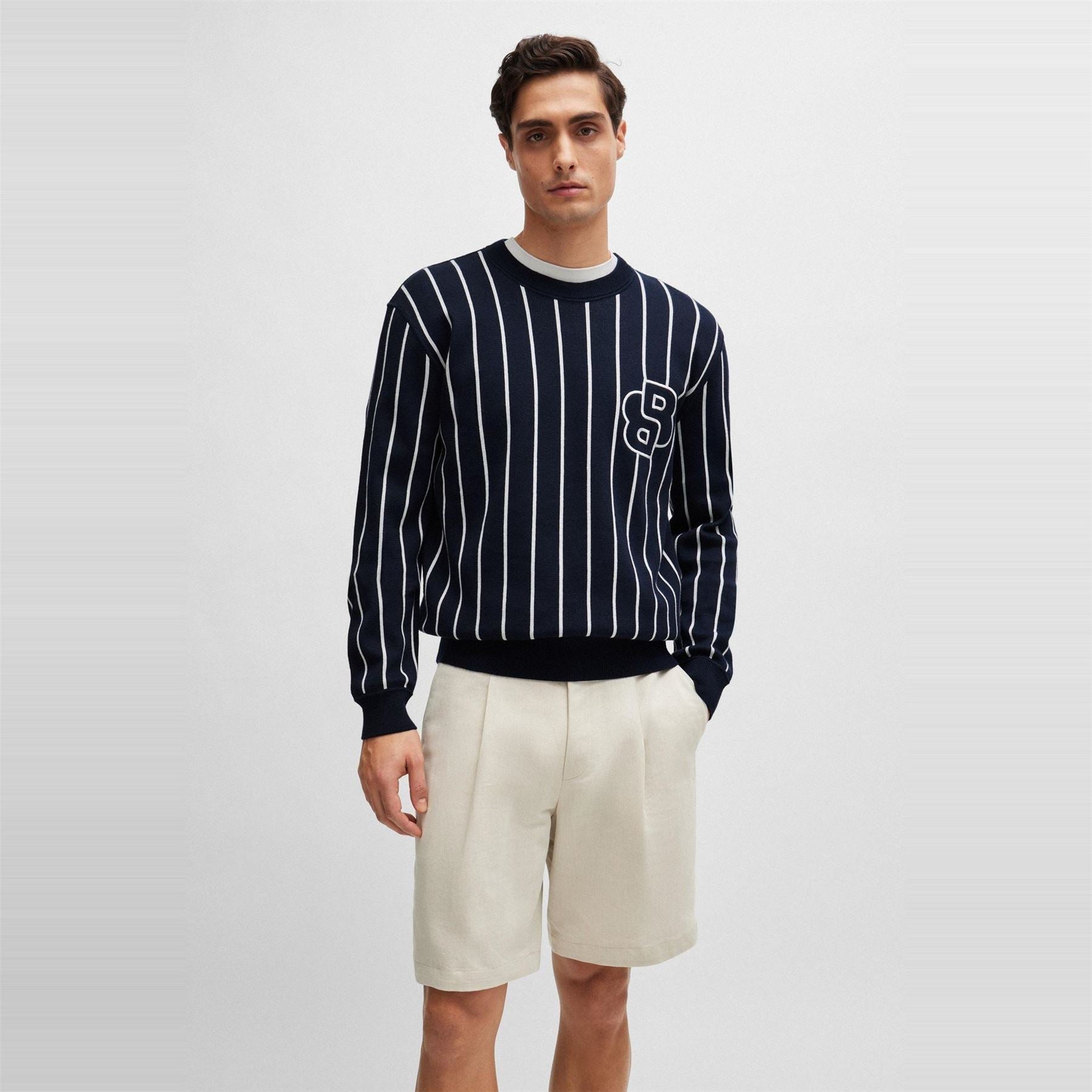 Boss Crew Neck Ribbed Collar Long Sleeve Sweater