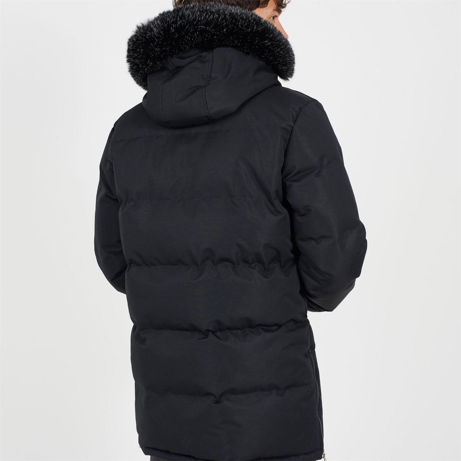 Brave Soul Hooded Snap Button Ribbed Cuff Parka Coat with Fur Trim