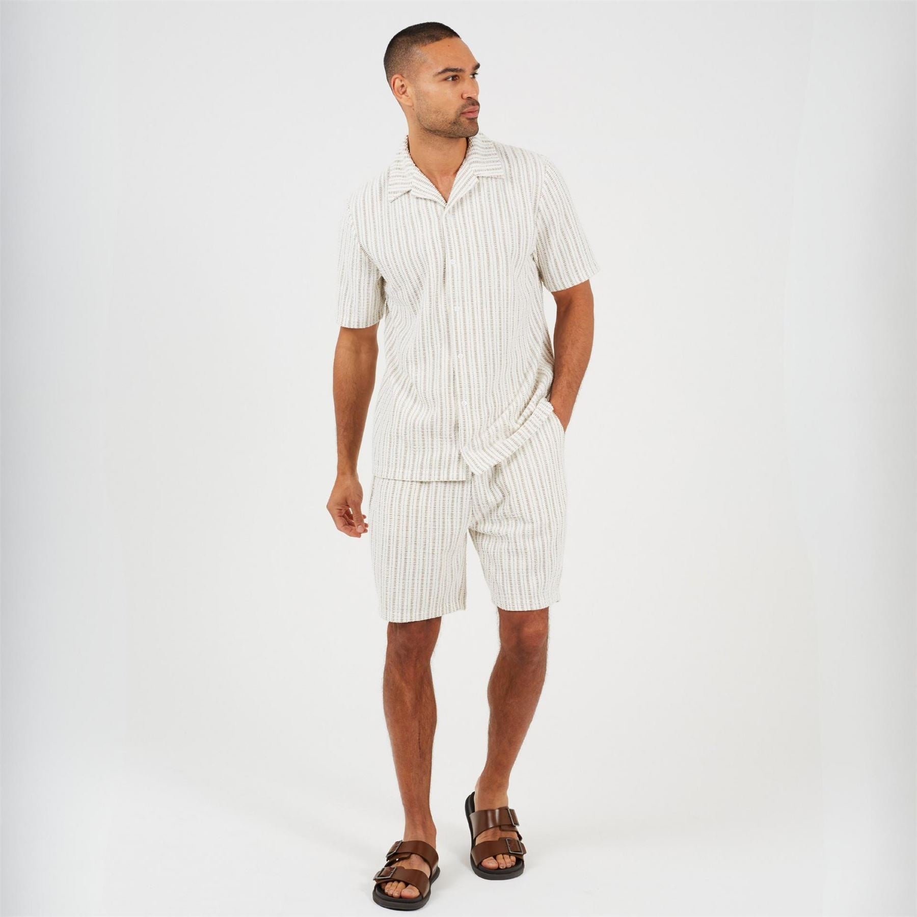 Brave Soul Mens Striped Short Sleeve Shirt With Revere Collar
