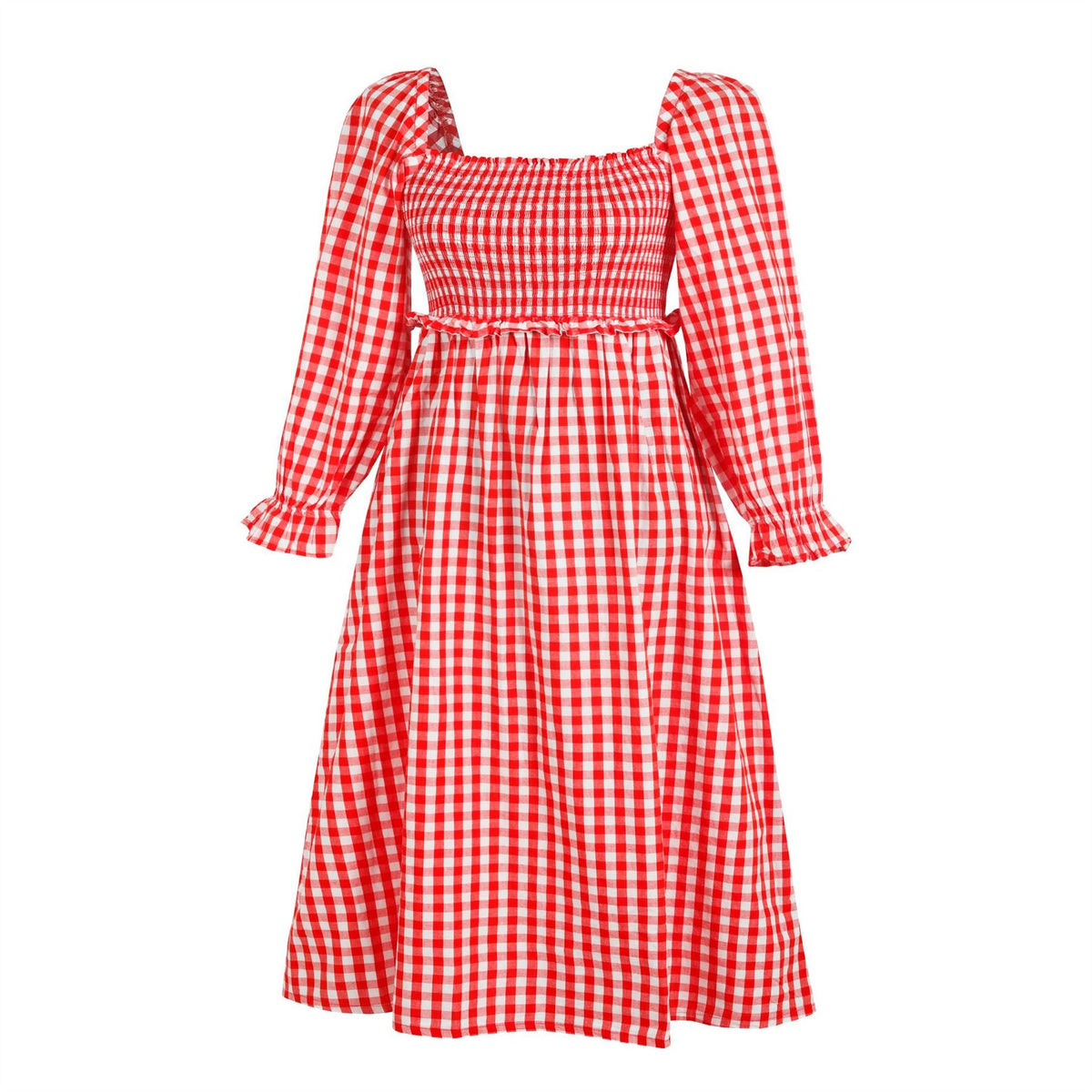 Miso Long Sleeve Square Neck Midi Check Dress