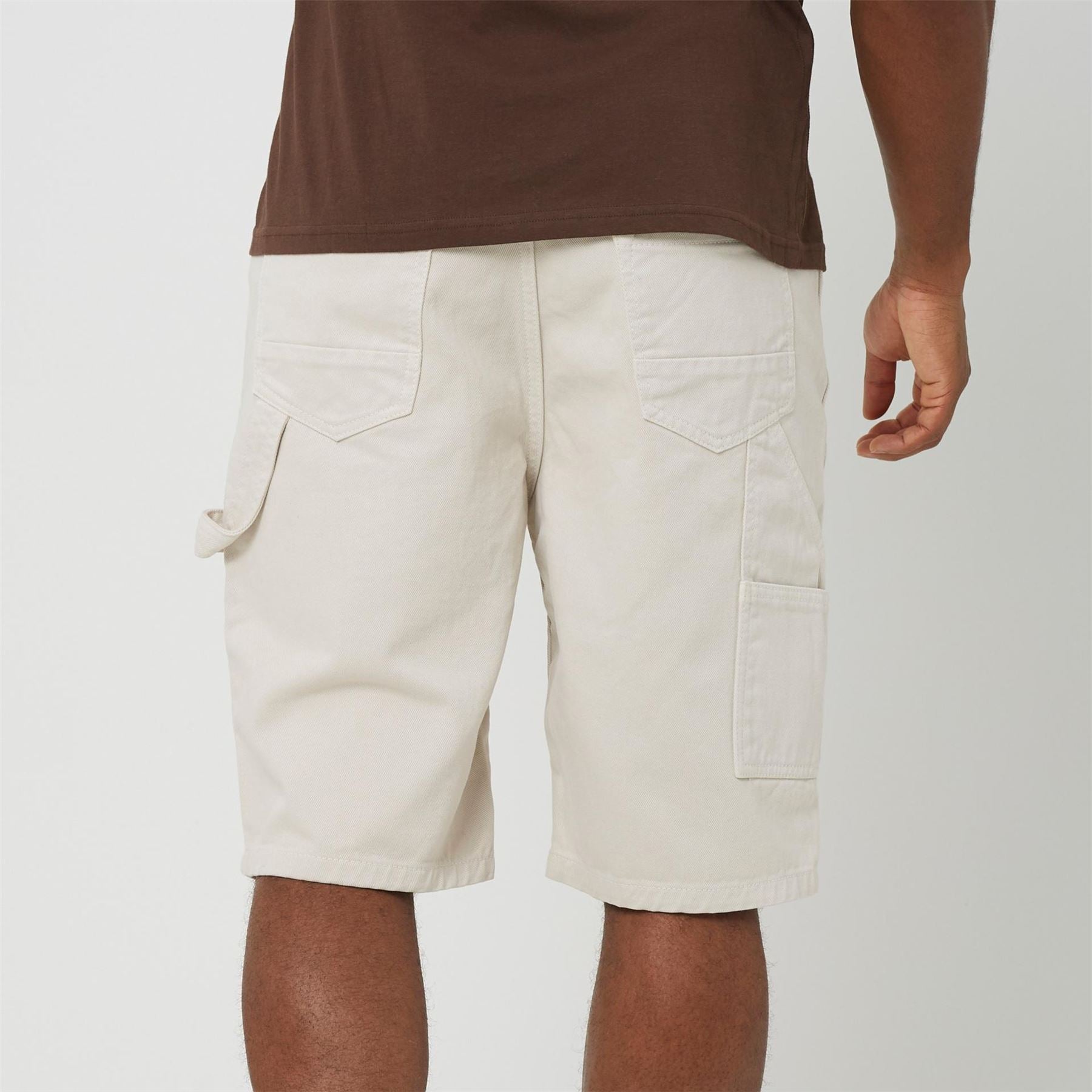 Brave Soul Mens Cream Denim Loose Fit Carpenter Shorts