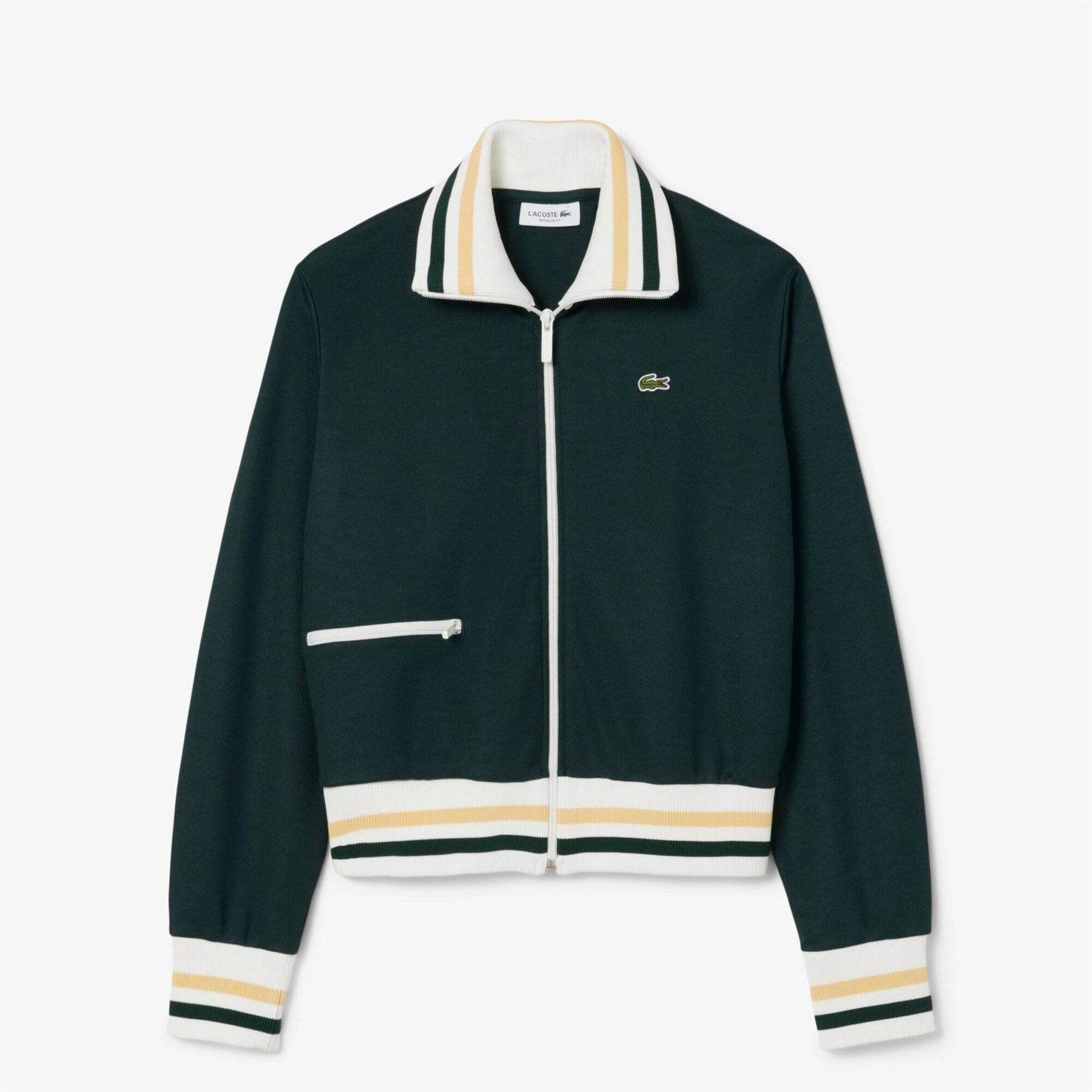 Lacoste Stripe Patterned Track Jacket with Ribbed Cuff and Logo