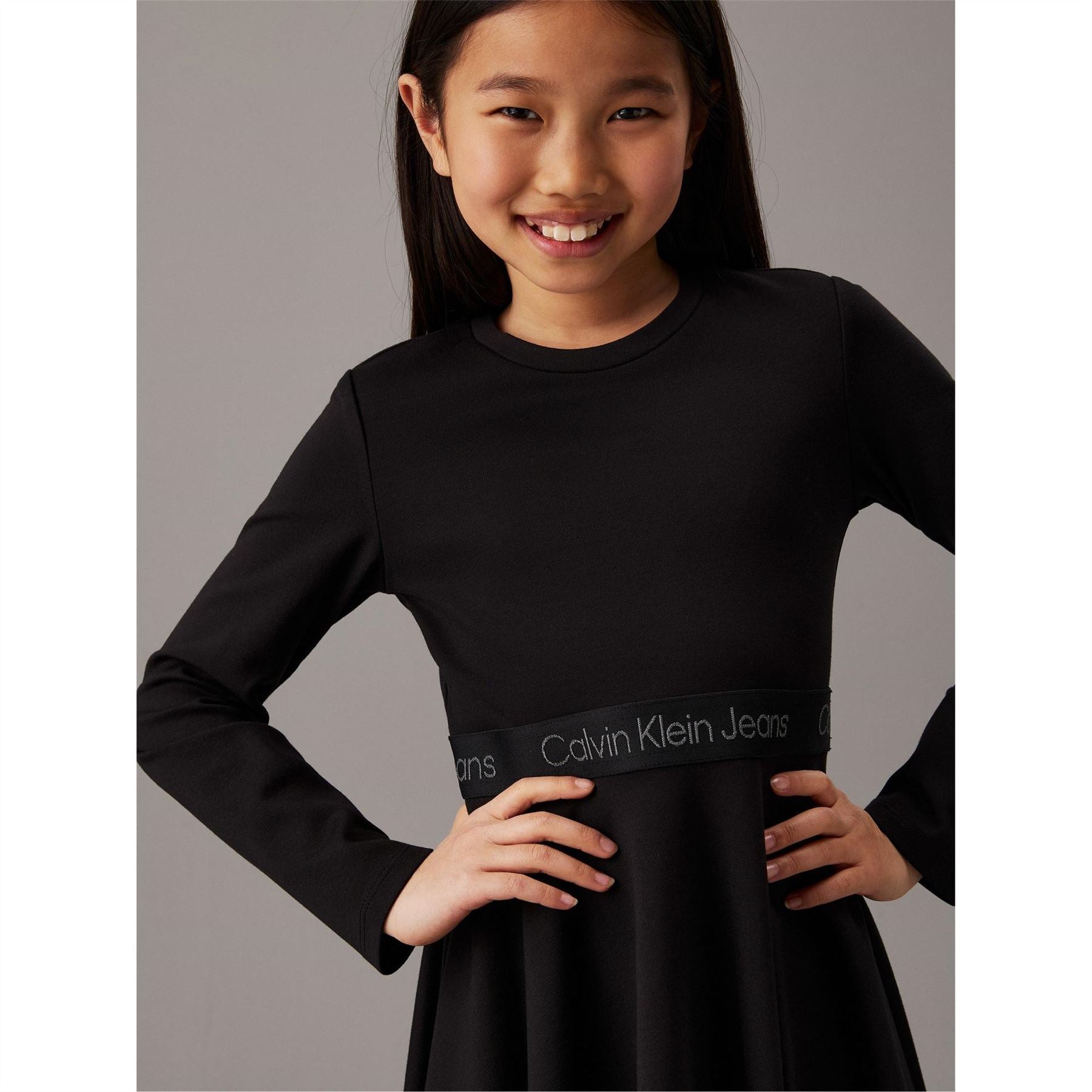 Calvin Klein Jeans Long Sleeve Tape Crew Neck Mini Skater Dress
