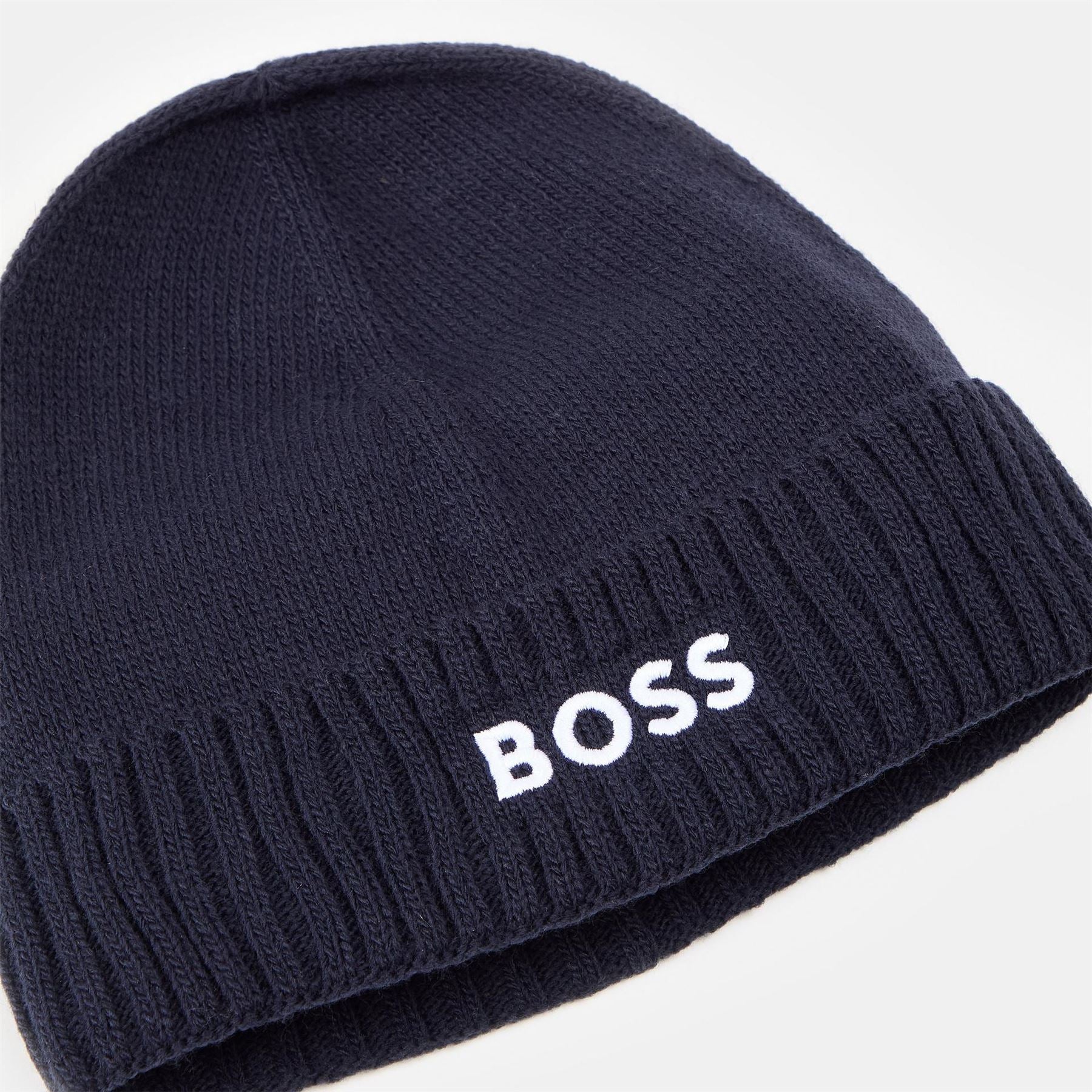 Boss Asport Wordmark Embroidered Logo Soft Feel Ribbed Cord Effect Turn Up Brim Beanie