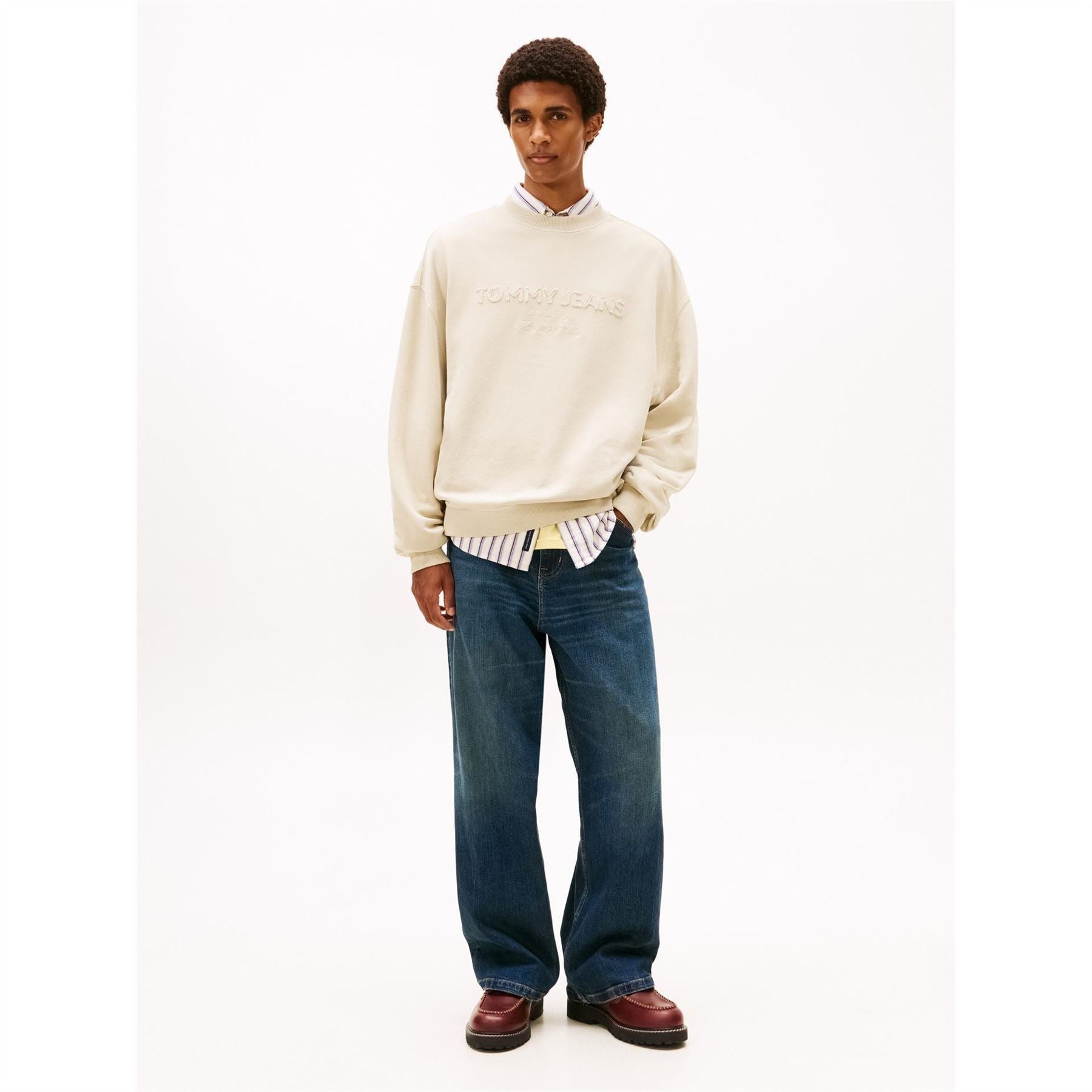 Tommy Jeans Embroidered Crew Neck Ribbed Collar Long Sleeve Sweatshirt