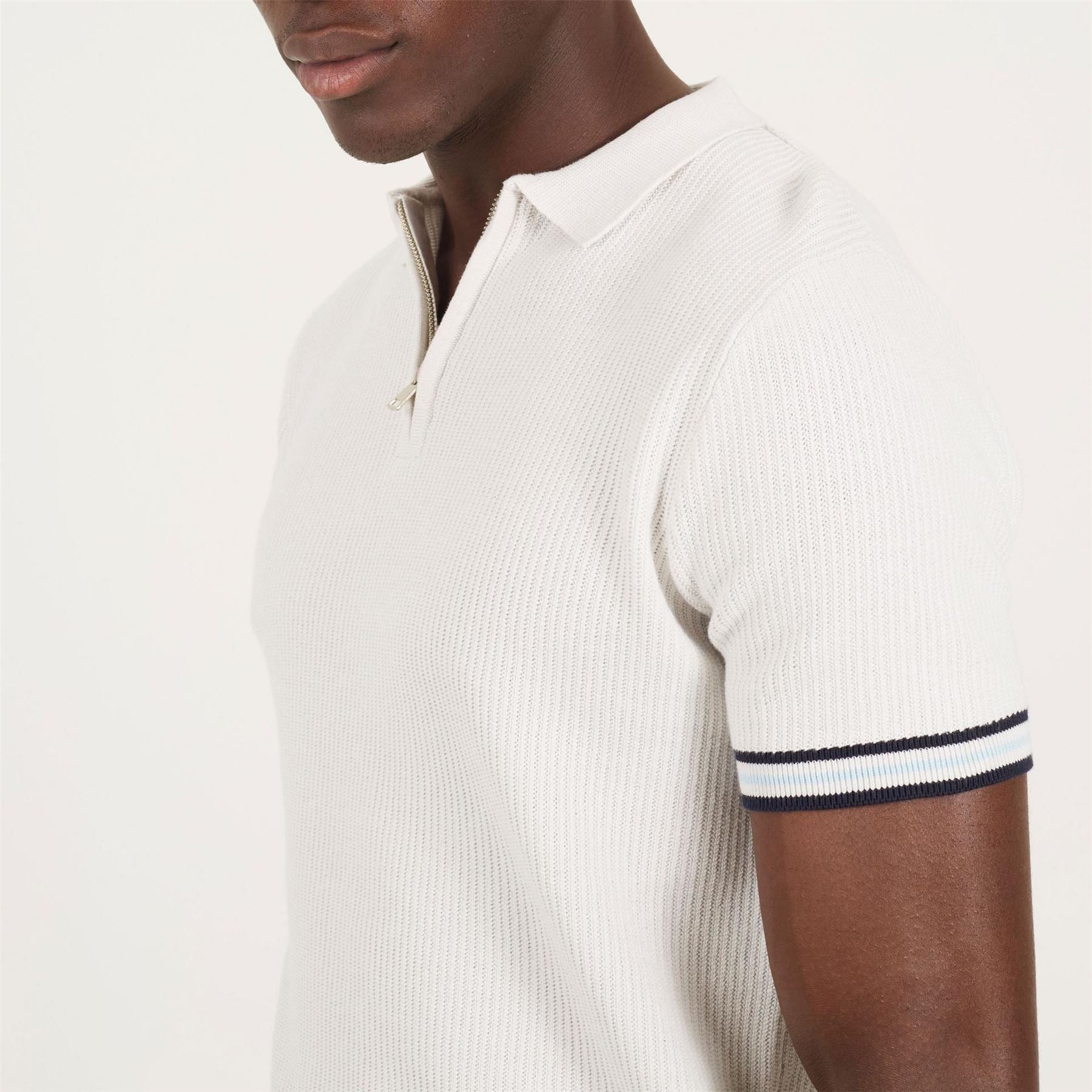 Brave Soul Mens Knitted Polo With Zip Neck  And  Contrast Trims