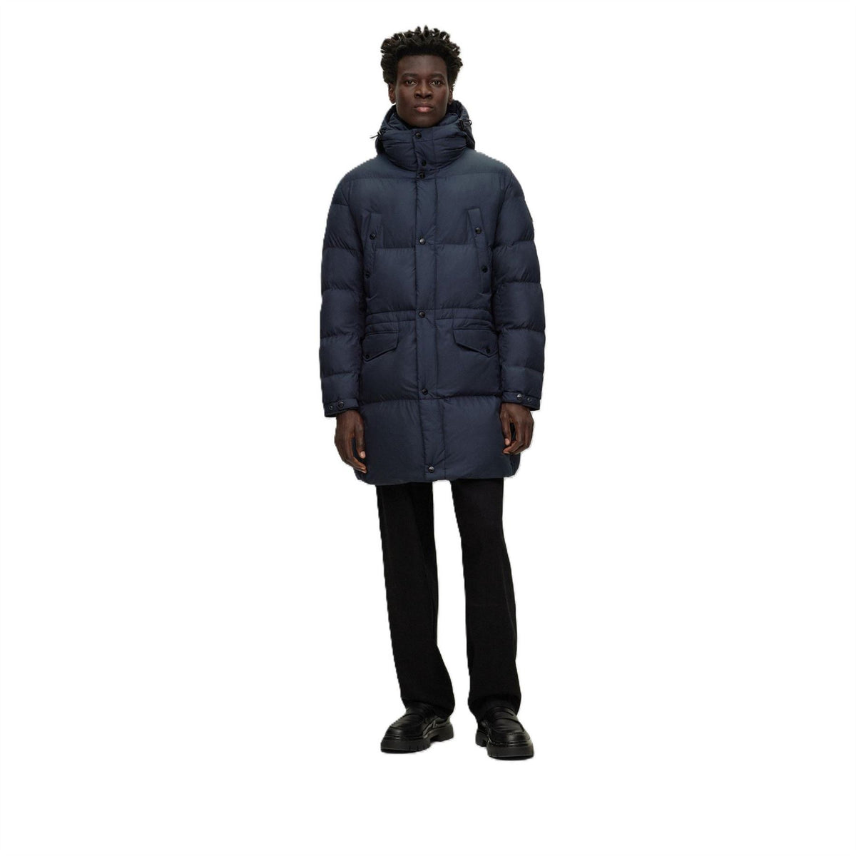 Boss Hooded Solid Patterned Puffer Coat
