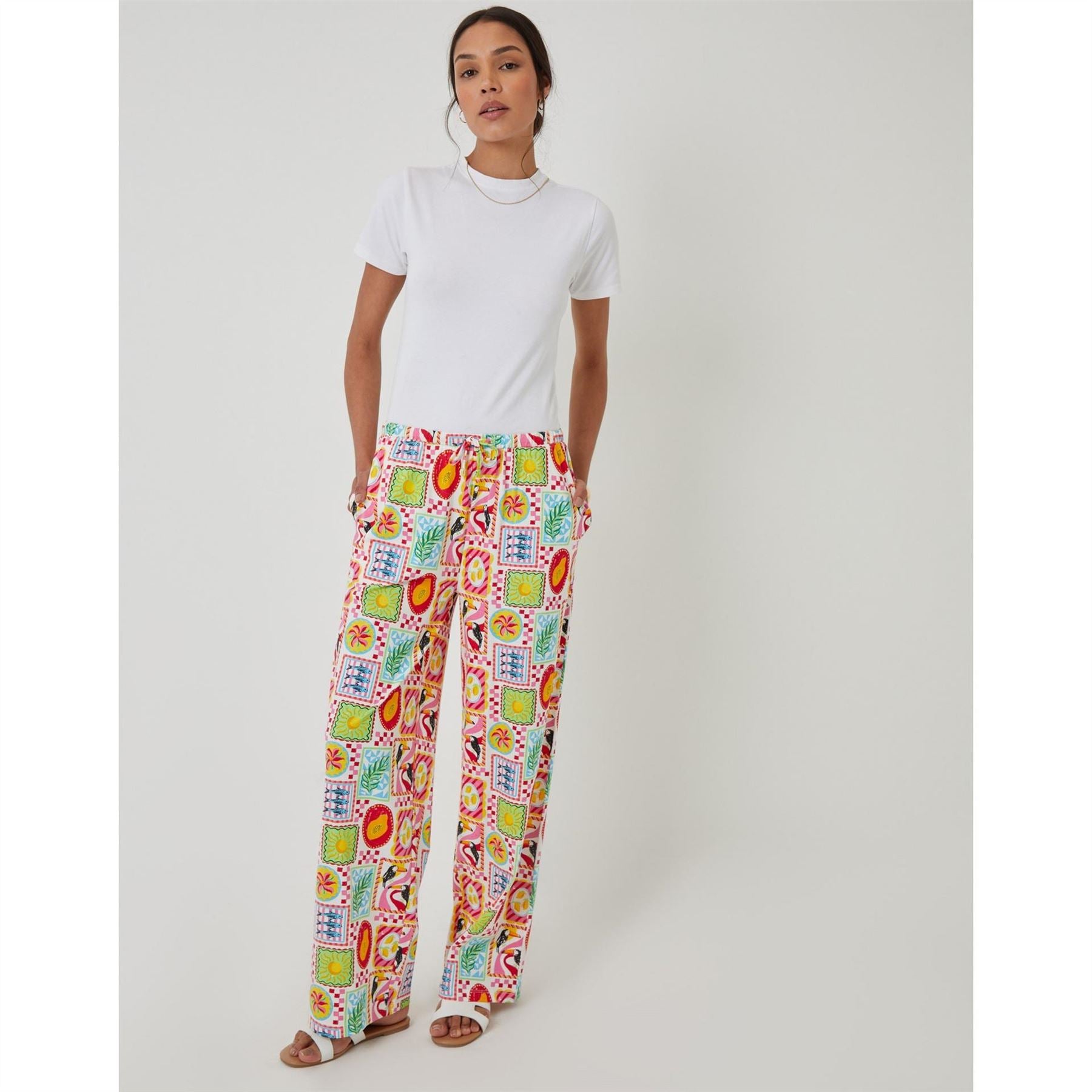 Threadbare Madri Leopard Patterned Wide Leg Trousers