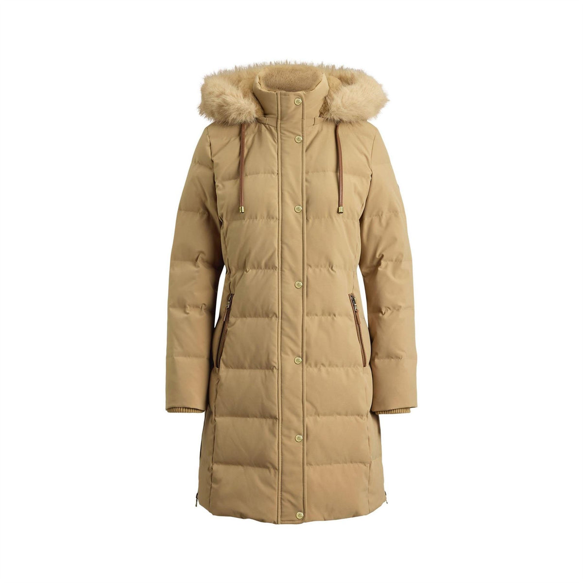 Lauren by Ralph Lauren Real Leather Fur Hood Medium Puffer Jacket