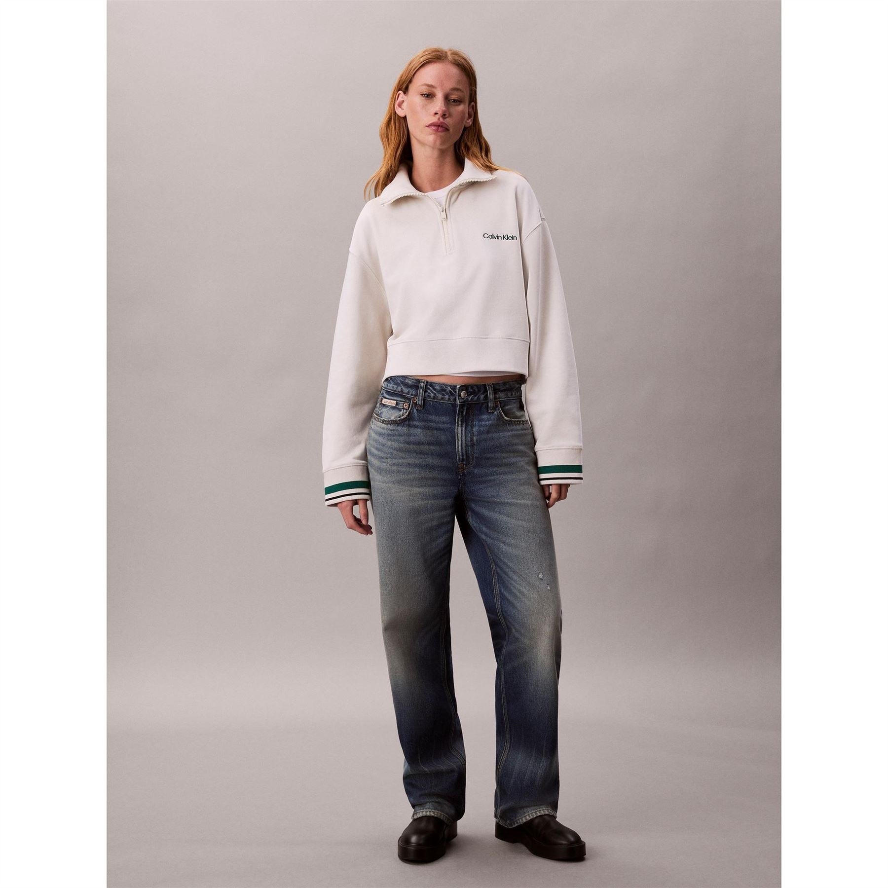 Calvin Klein Lacoste Lettering Zip Neck Long Sleeve Sweatshirt