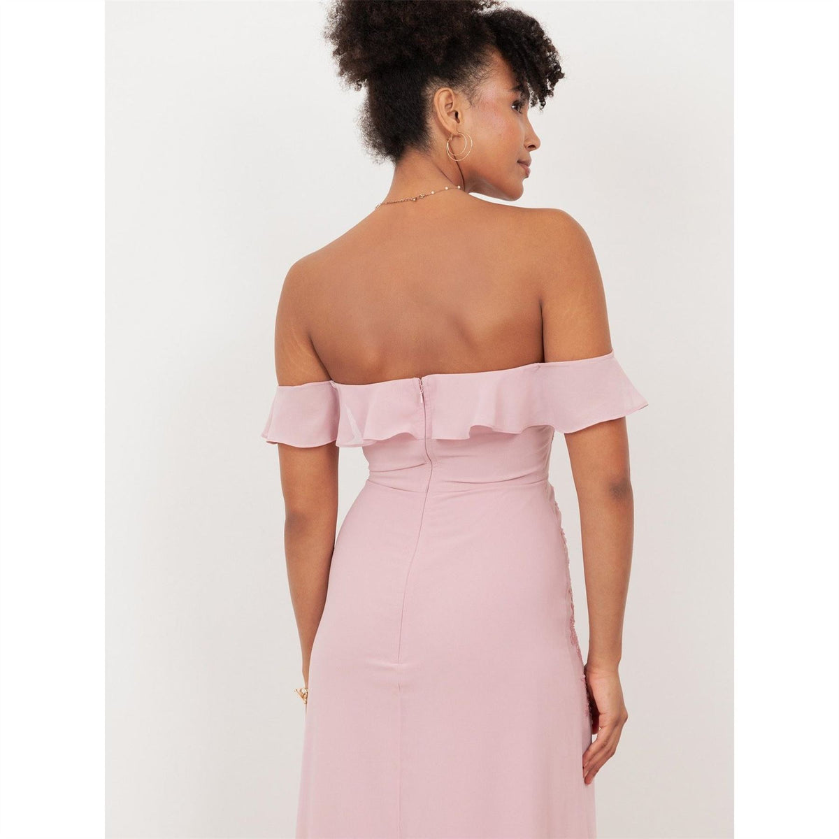Maya Deluxe Soft Pink Embellished Faux Wrap Bardot Midaxi Dress