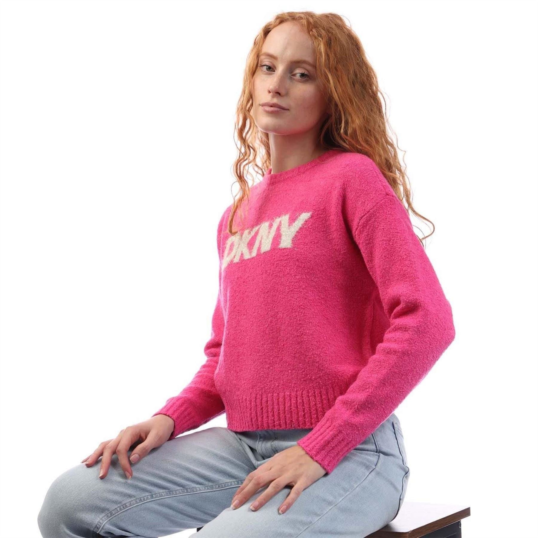 DKNY Logo Boucle Crew Knit Sweater