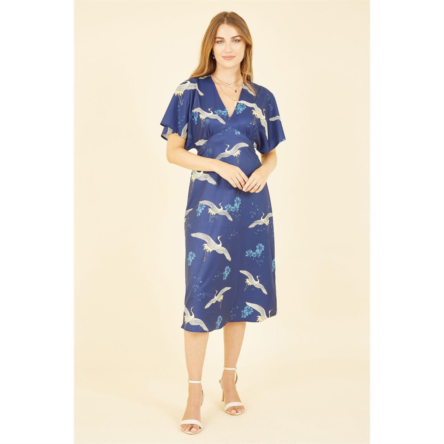 Yumi Crane Print Kimono Midi Dress