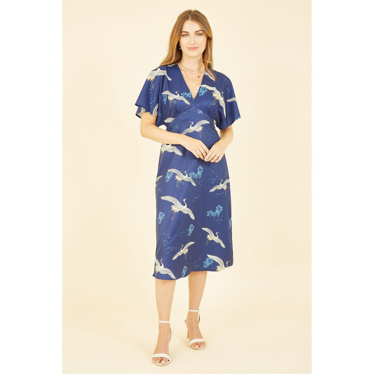 Yumi Crane Print Kimono Midi Dress