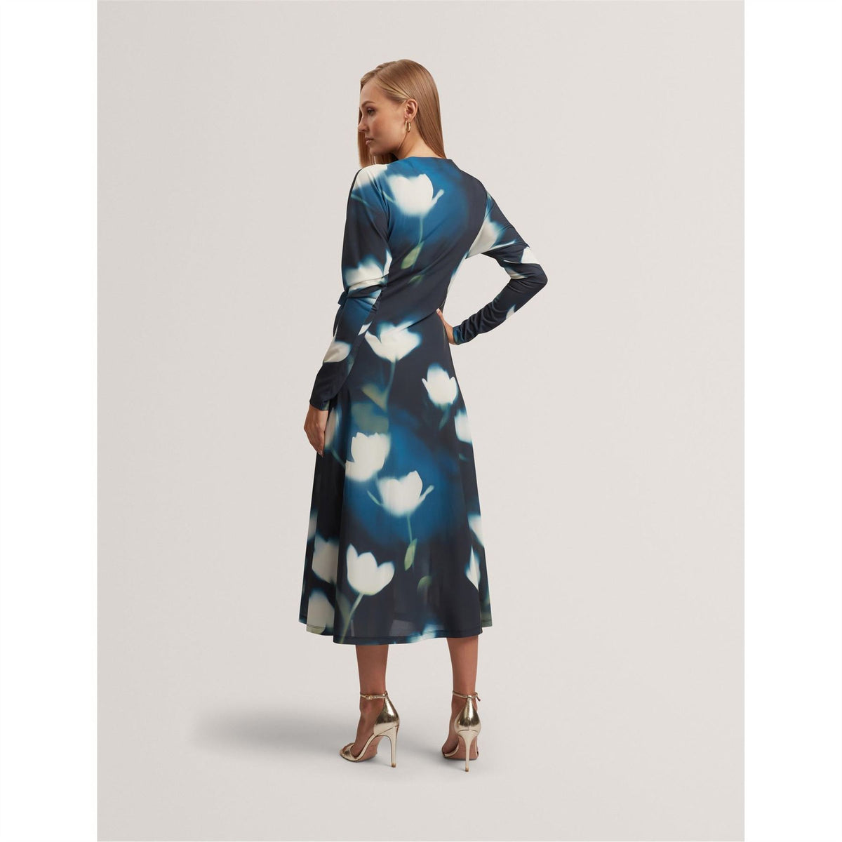 Ted Baker Print Boat Neck Long Sleeve Midi Dress