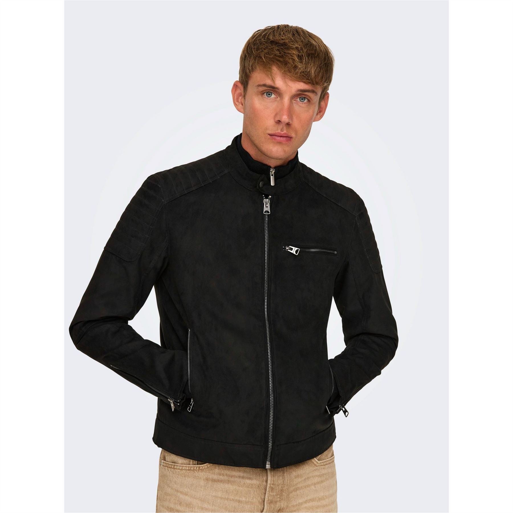 Only Solid Patterned Bike Jacket with Zipped Pocket
