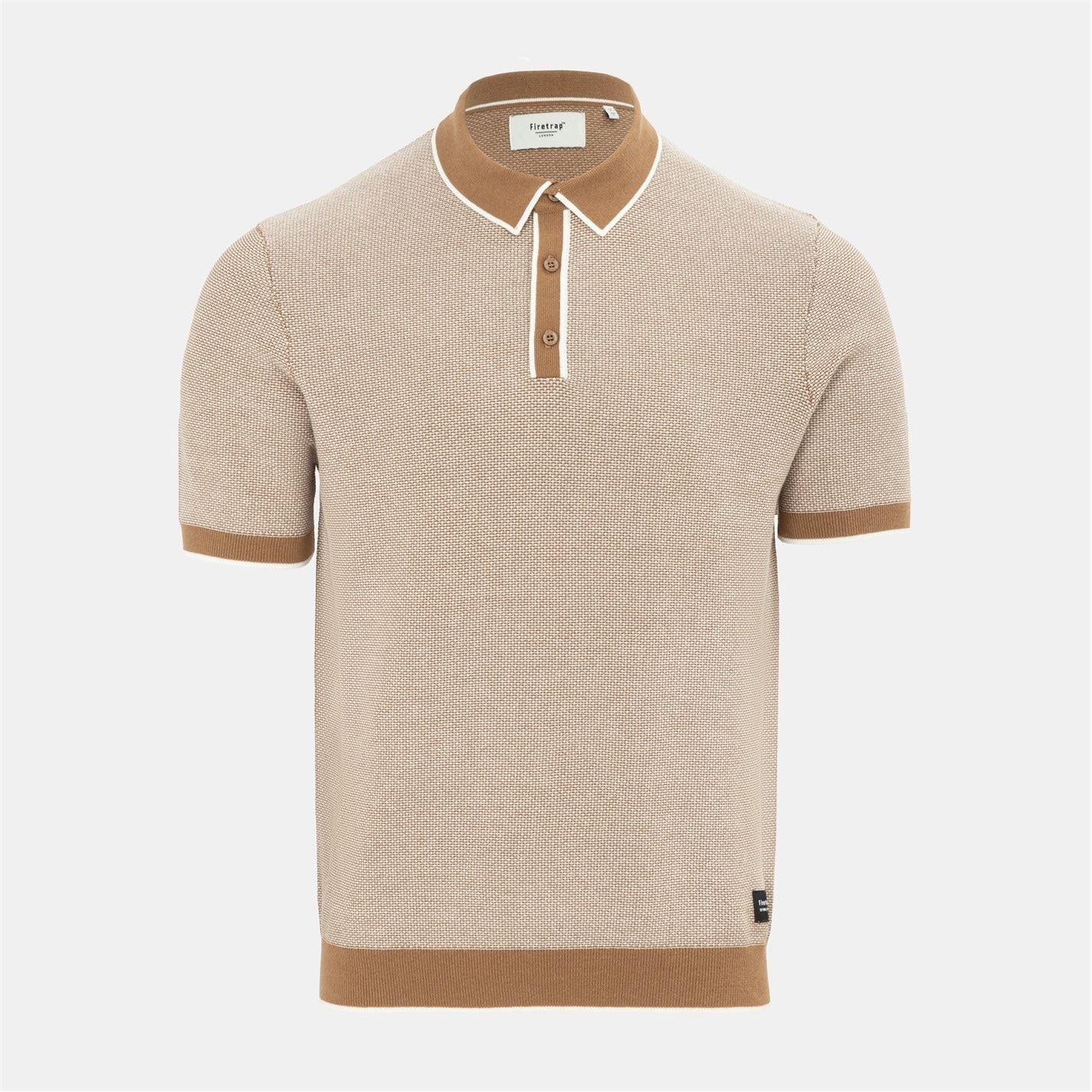 Firetrap Mens Quarter Short Sleeve Ribbed Knit Button Polo