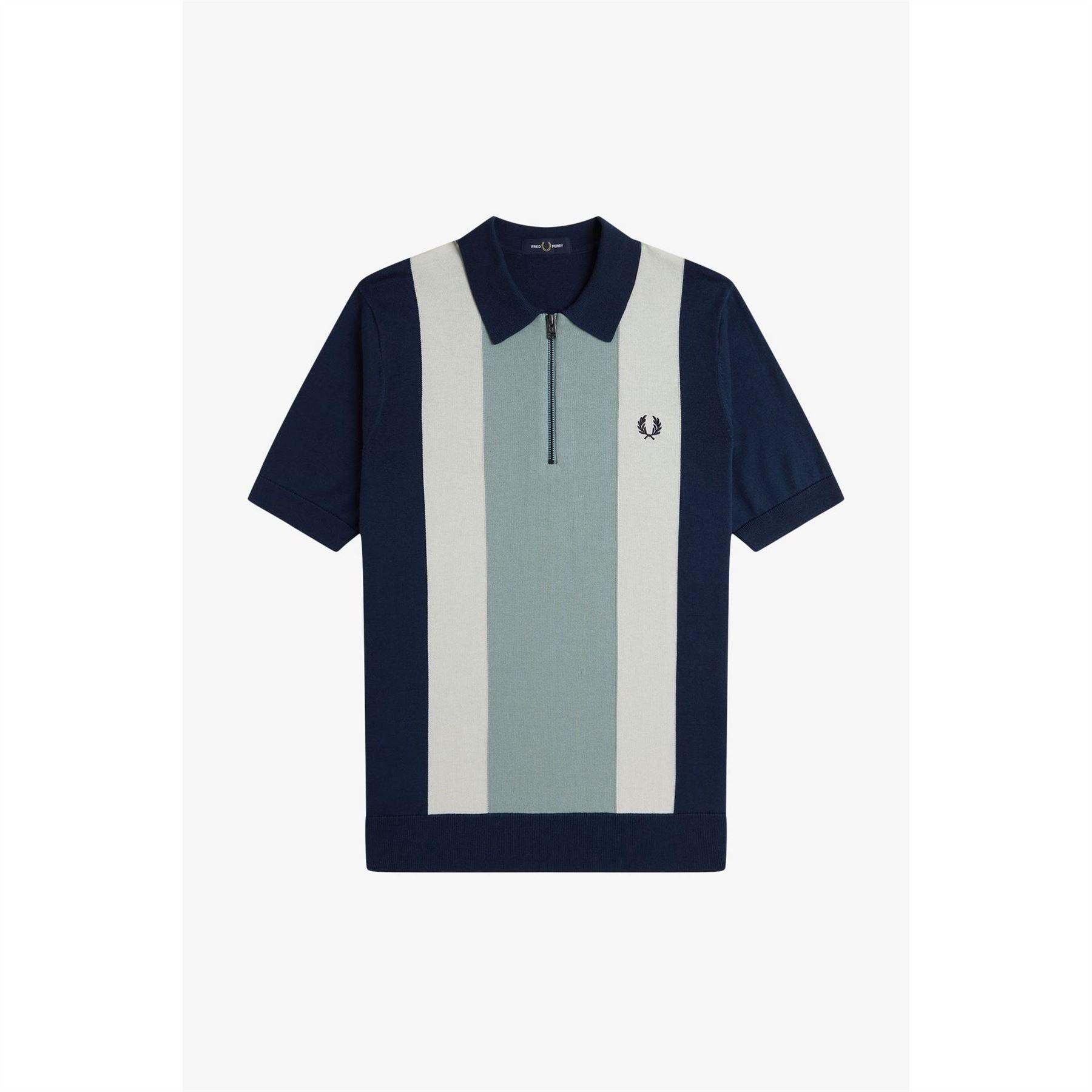 Fred Perry Vertical Stripe Zipped Short Sleeve Polo Shirt