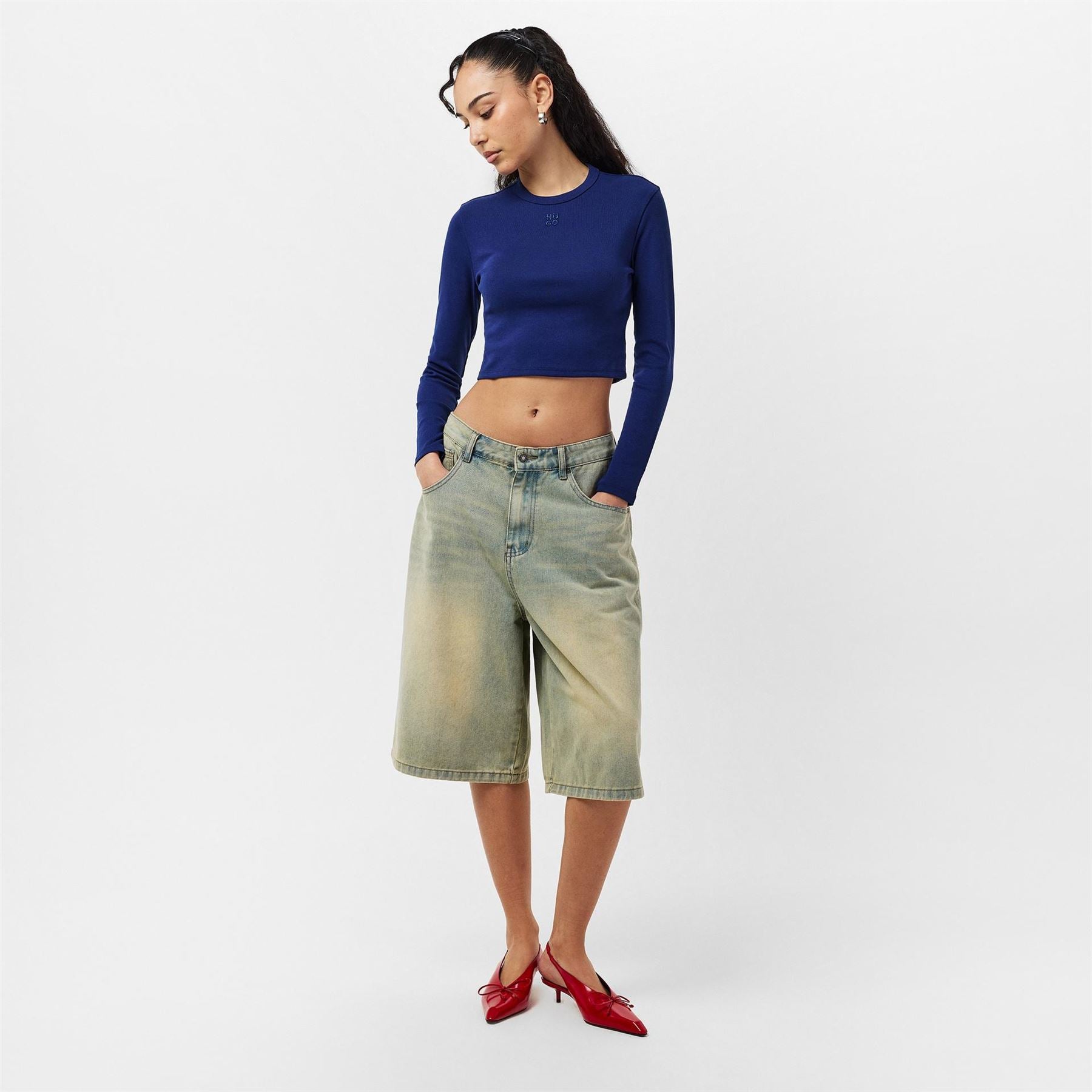 Hugo Cropped Crew Neck Regular Fit T-Shirt