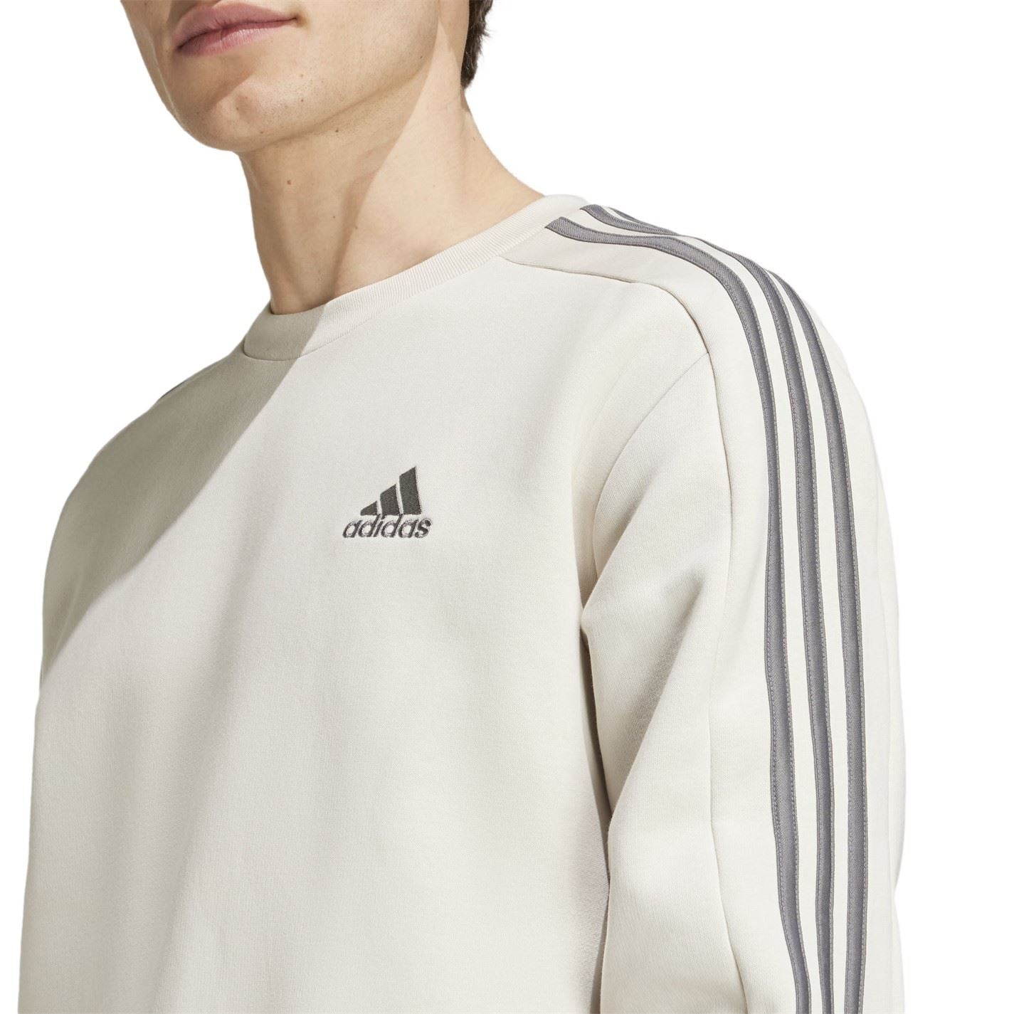 adidas Mens Essentials Crew 3 Stripes Pullover Sweatshirt