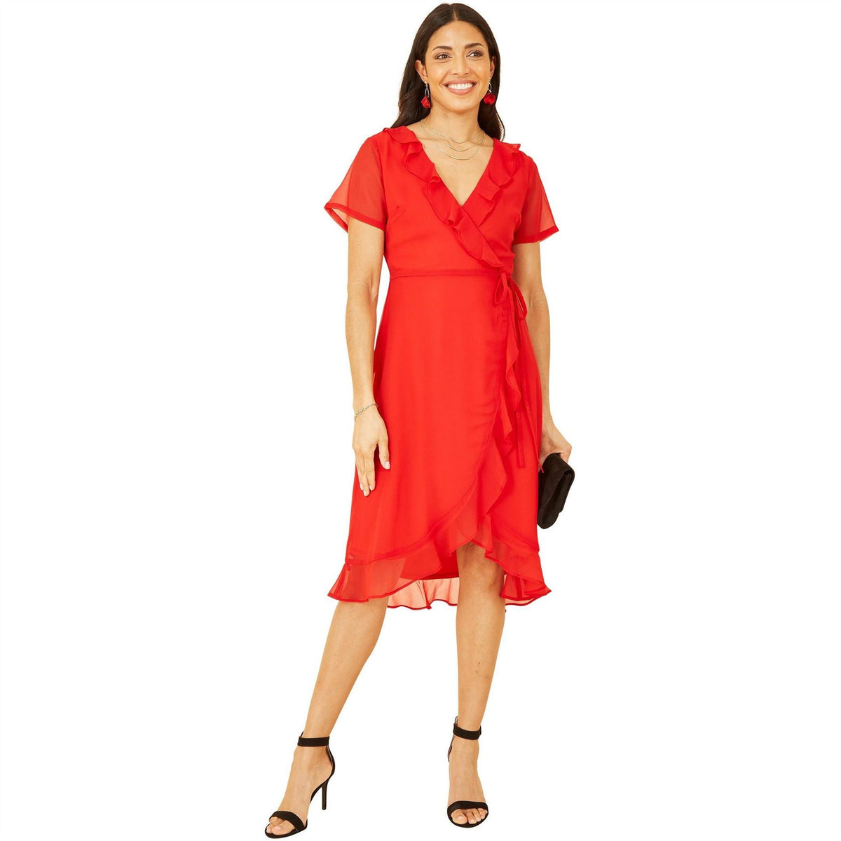Yumi Frill V-Neck Midi Wrap Dress