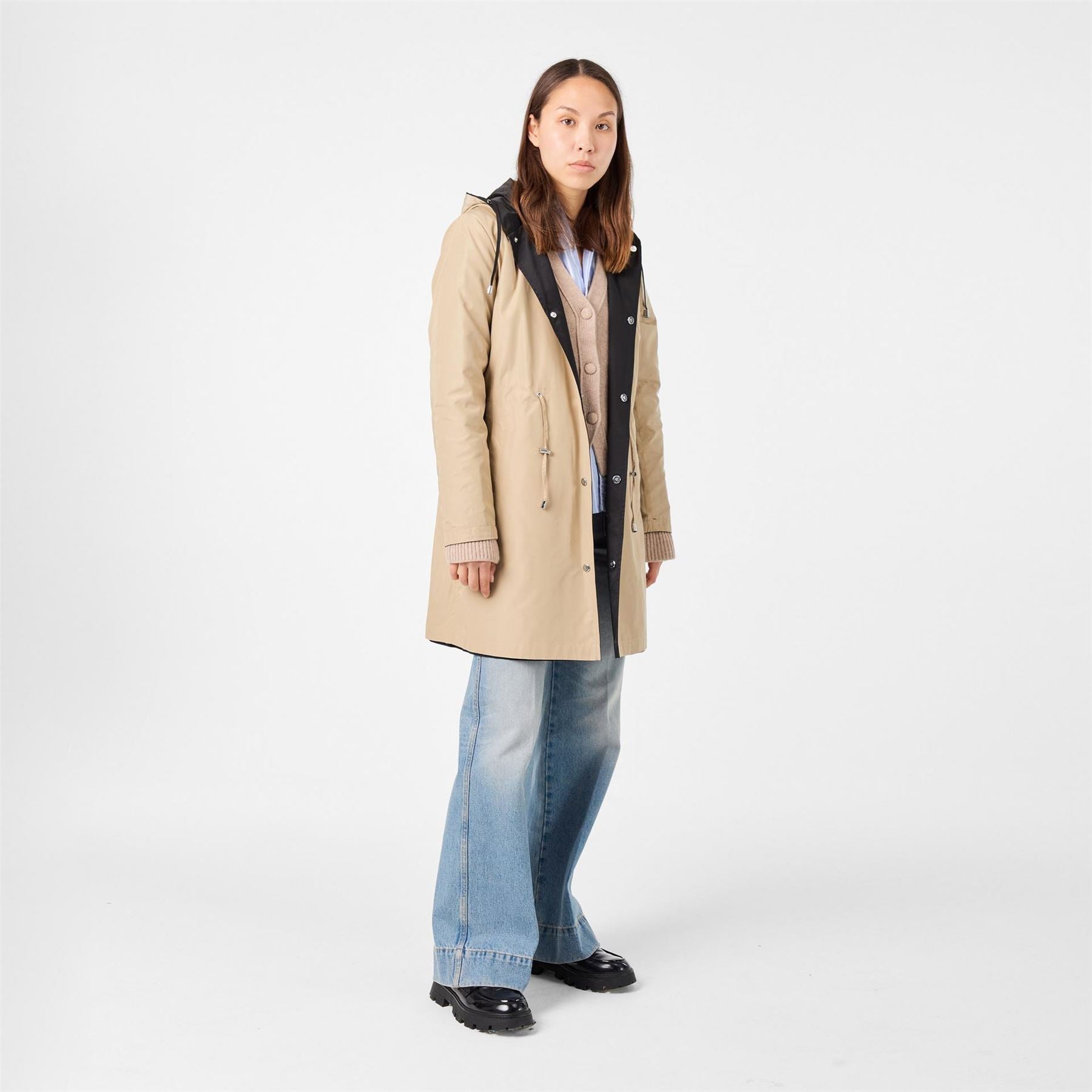 Lauren by Ralph Lauren Solid Patterned Hooded Snap Button Rain Jacket