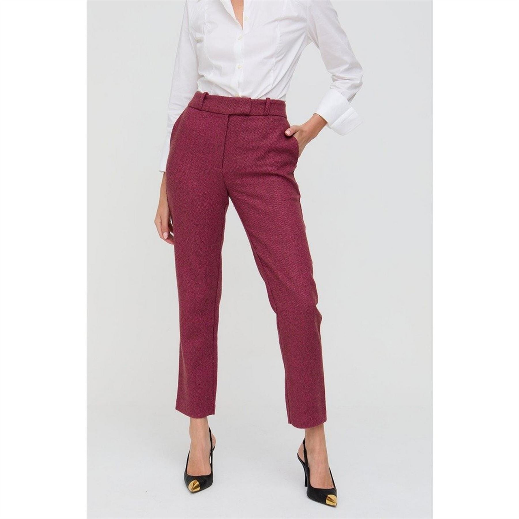 Lily and Lionel Pandora Tapered Herringbone Print Trouser In Pink