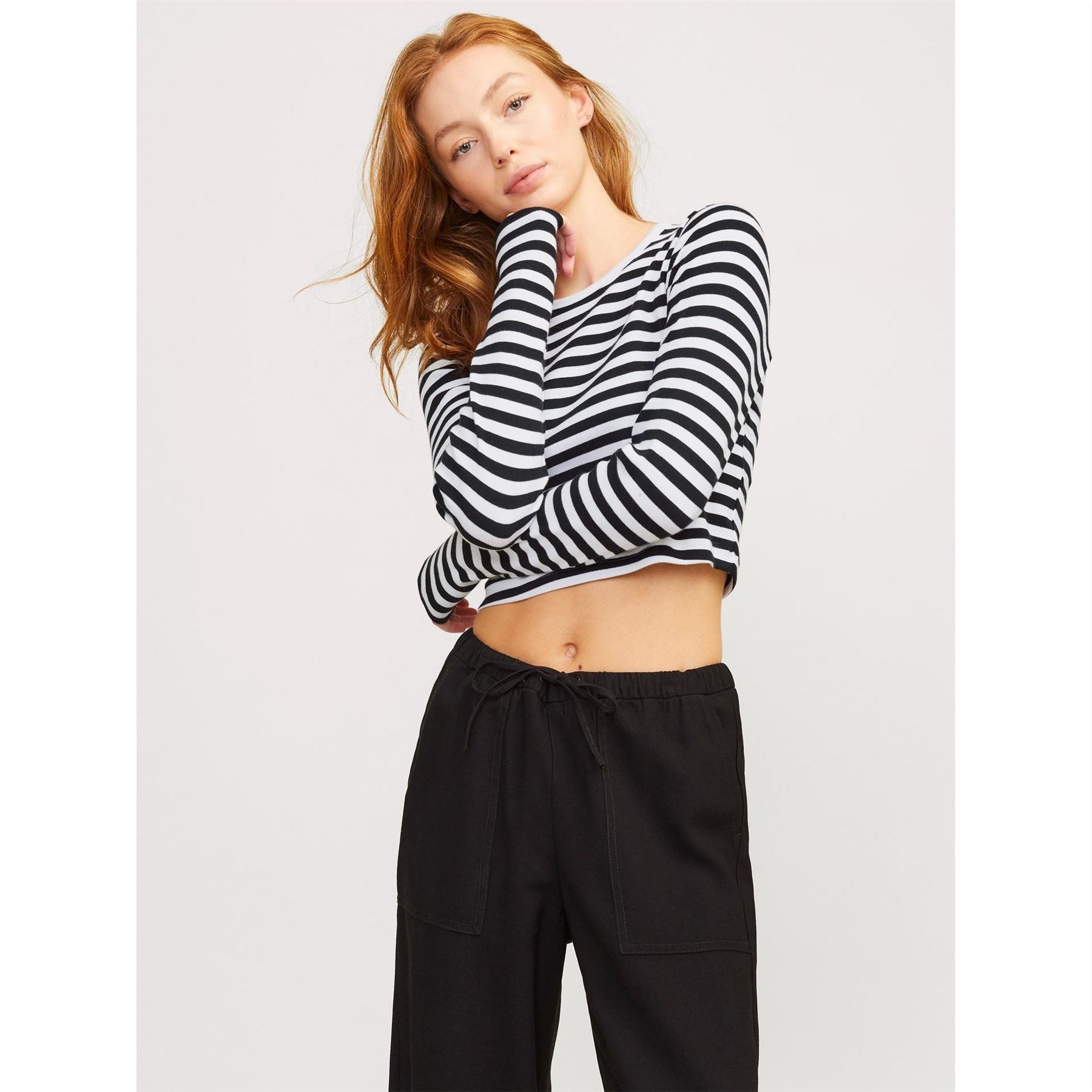 JJXX Feline Long Sleeve Striped Crop Top