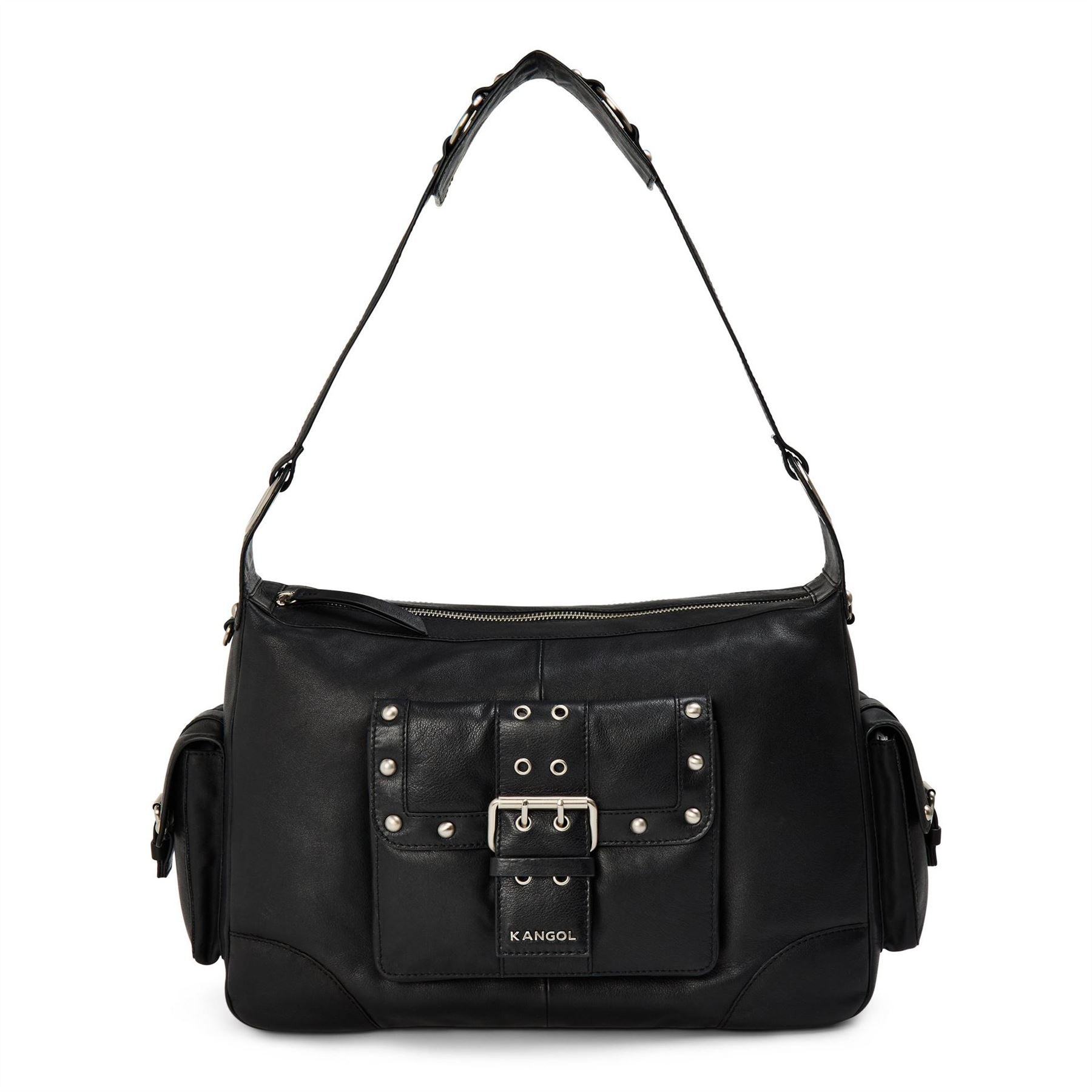Kangol Studded Hobo Handbag with Metal Logo