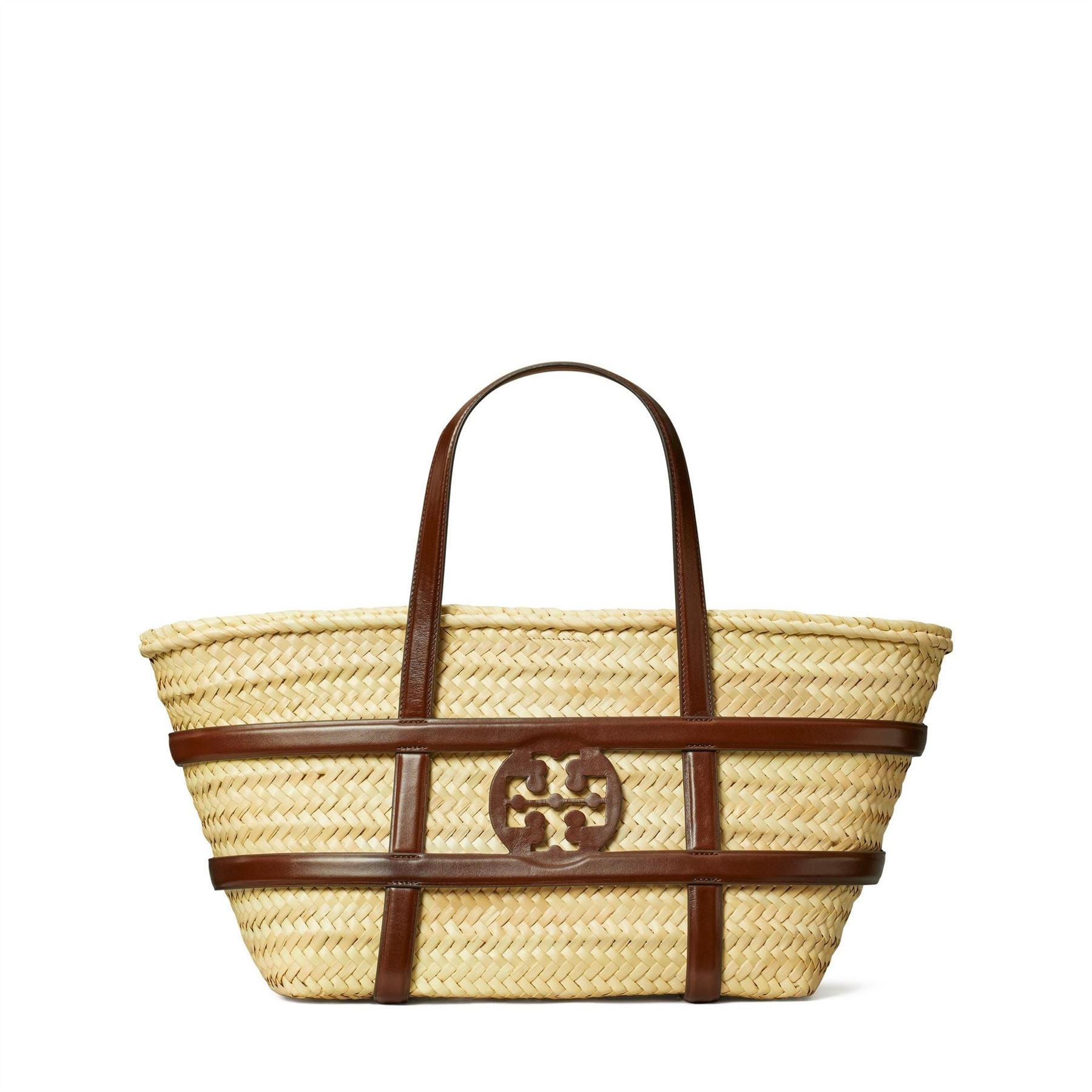Tory Burch Ella Straw Basket Tote with Logo