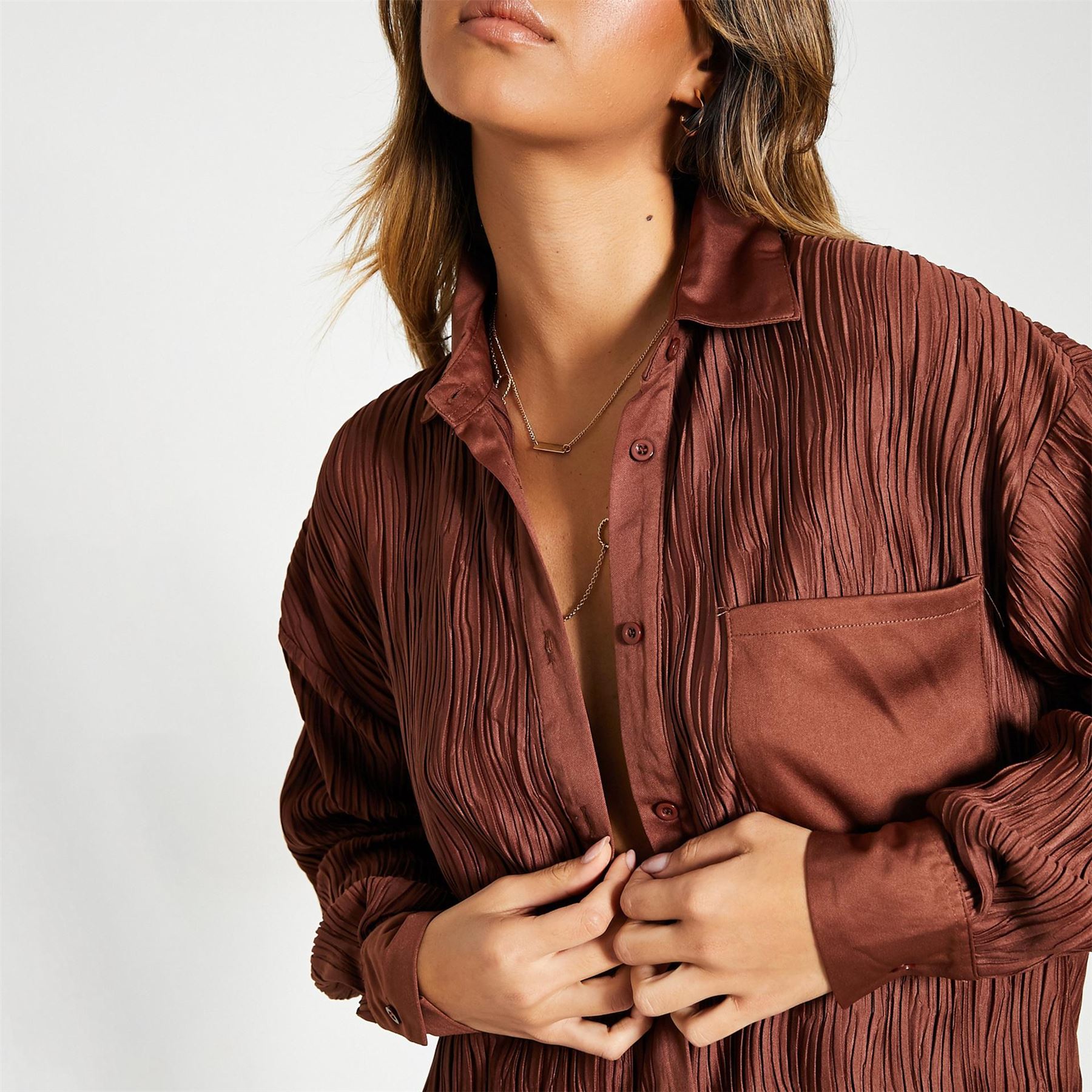 I Saw It First Isif Oversized Crinkled Long Sleeve Plain Shirt