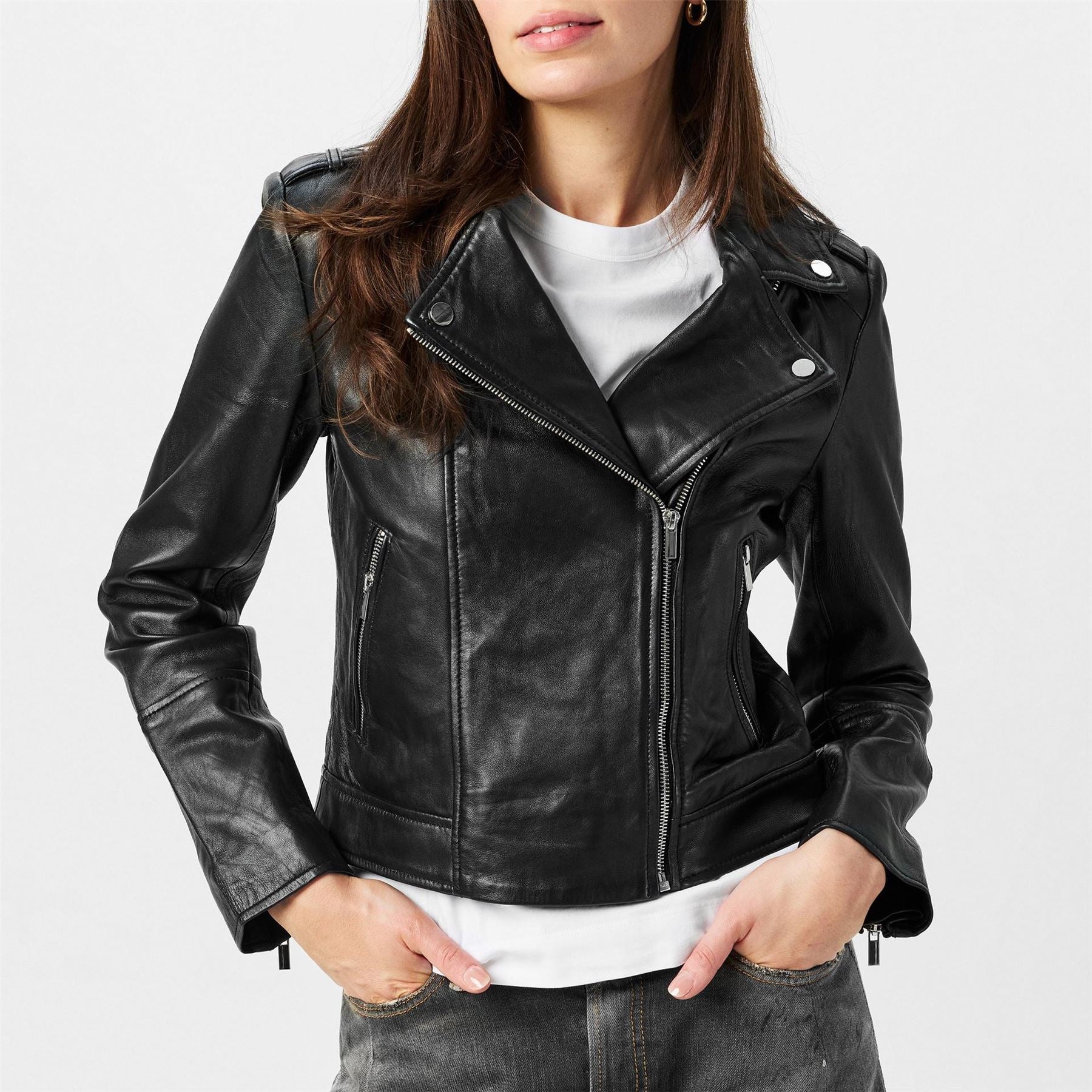 Finery Faith Leather Long Sleeve Biker Jacket