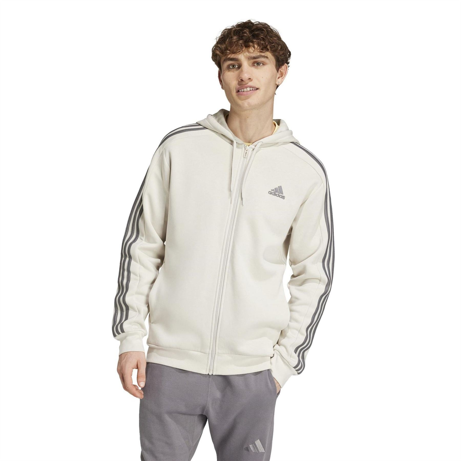 adidas Mens Essentials Fleece 3 Stripes Full Zip Hoodie