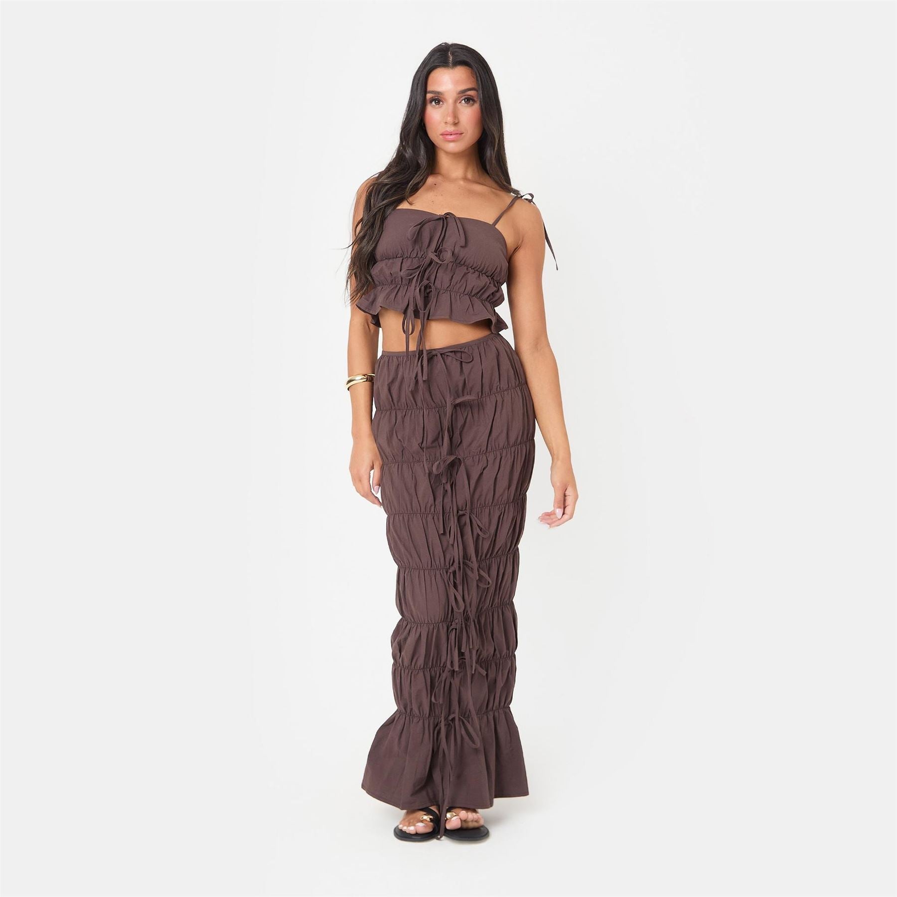 I Saw It First Ruched Tie Crop Top
