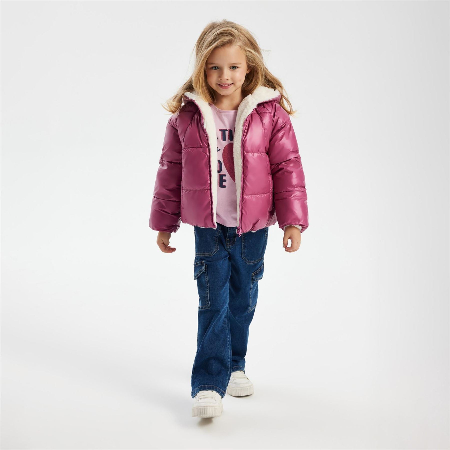 Minoti Girls Padded Reversible Jacket Metallic Purple