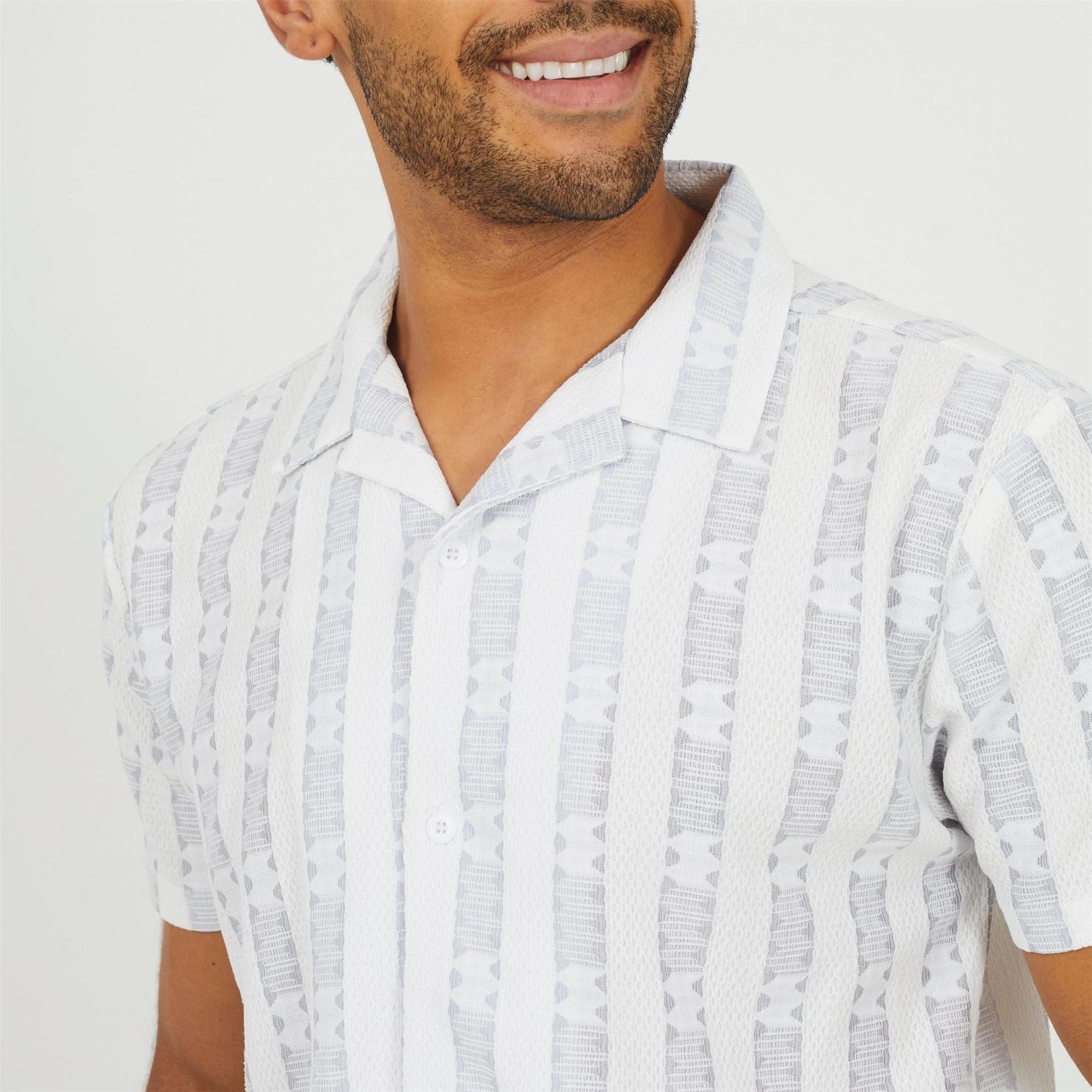 Brave Soul Mens Open Collar Short Sleeve Shirt With Stripe Pattern