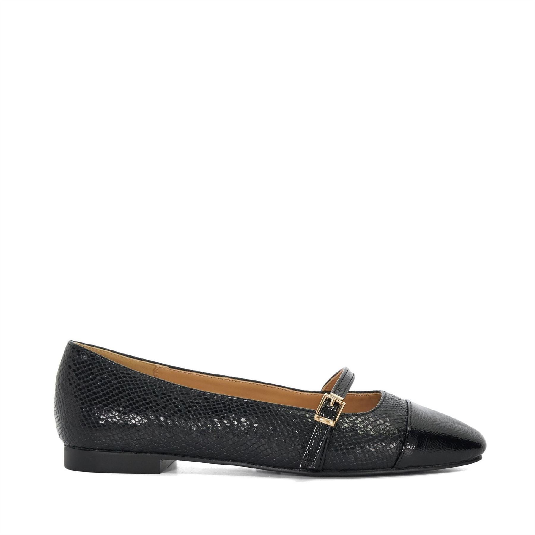 Dune London Lo Hibiski Snake Textured Flat Mary Janes