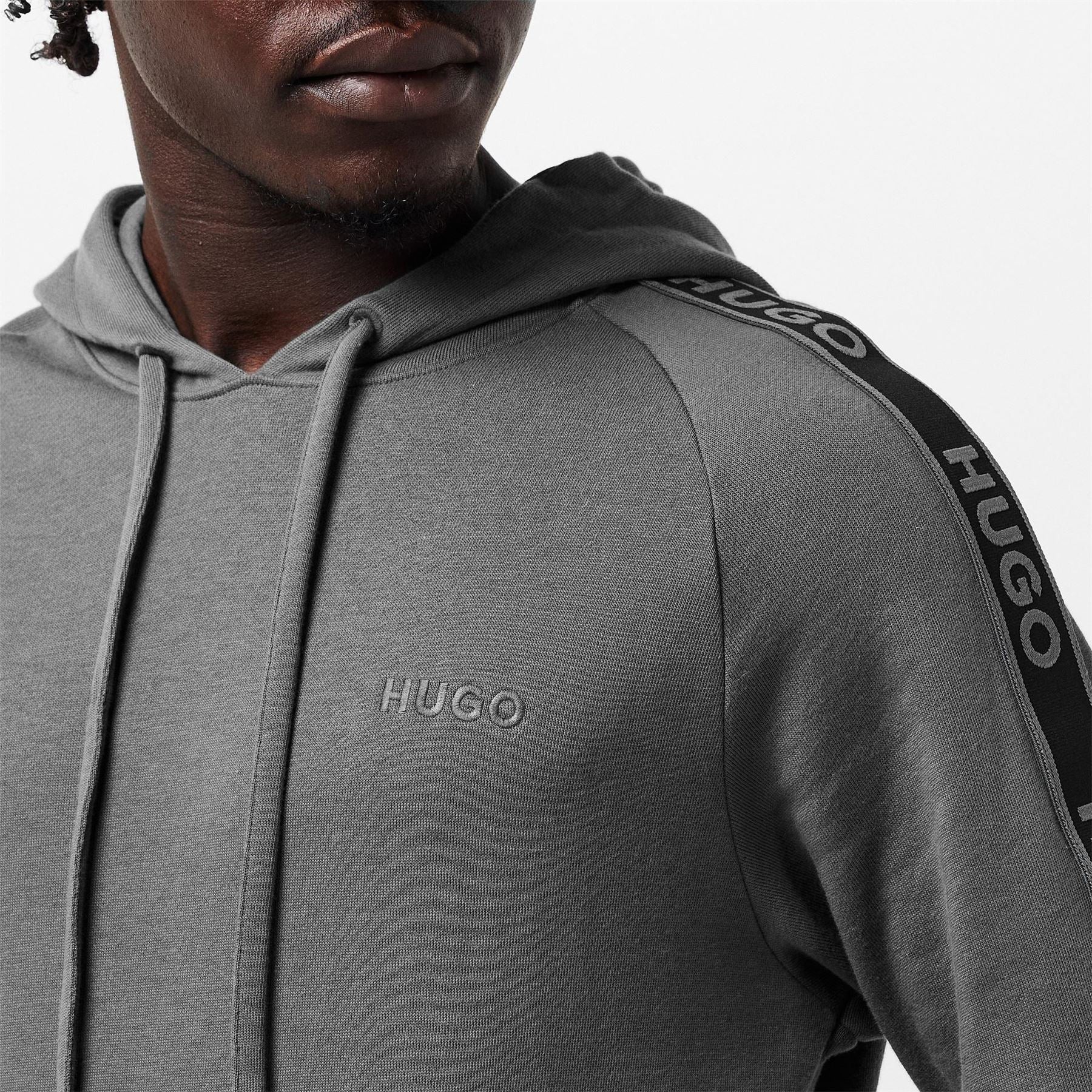 Hugo HUGO Bodywear Liam Soft Cotton Pullover Hoodie with Logo Tape Detail   Natural Fabric
